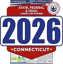 2026 Connecticut State and Federal Labor Law Poster - OSHA Workplace Compliant - Mandatory Regulations Posting for Employees - All-In-One Required Compliance Posting 17" x 40" Laminated (English)