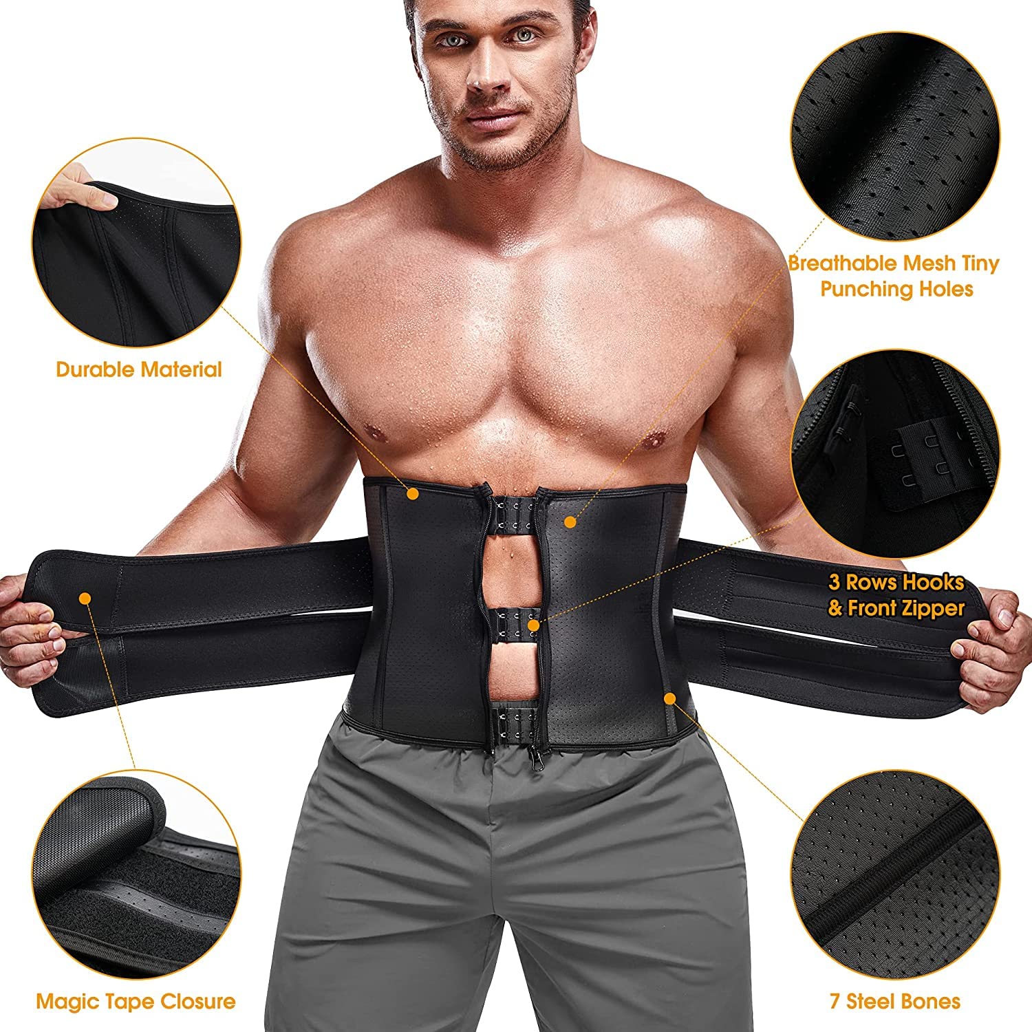 Ceinture de Sudation Homme Gaine Amincissante Ventre Plat Ceinture Abdominale Minceur pour Sport Fitness Sauna