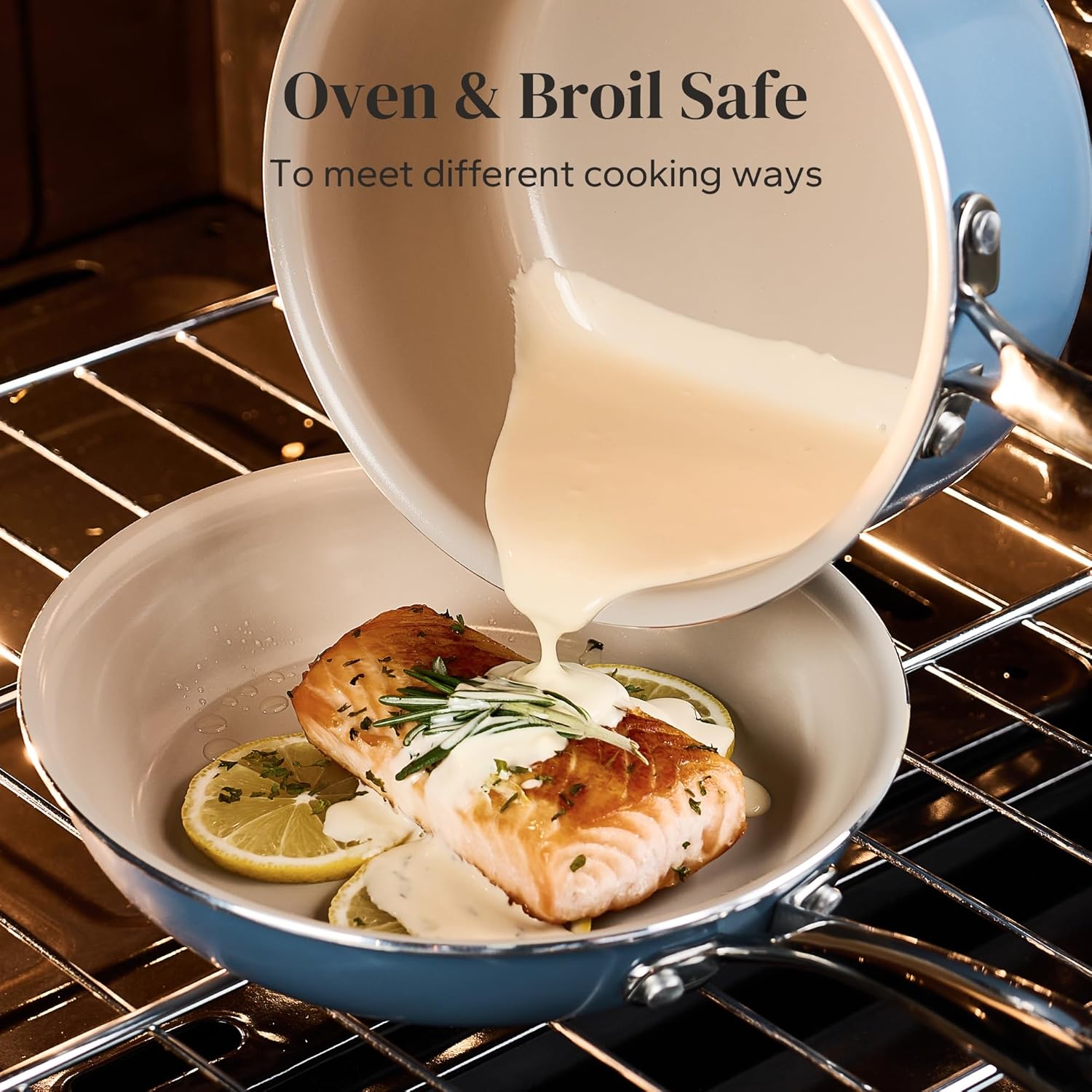 Redchef Nonstick Mini Cookware Set, Non-Stick Ceramic Frying Pans 8" Sauce Pan 2.5QT with Tempered Glass Lids, Stay-Cool Handle, Non Toxic, PTFE & PFOA Free, Oven Safe & Stovetop Siutable, Blue - Image 4