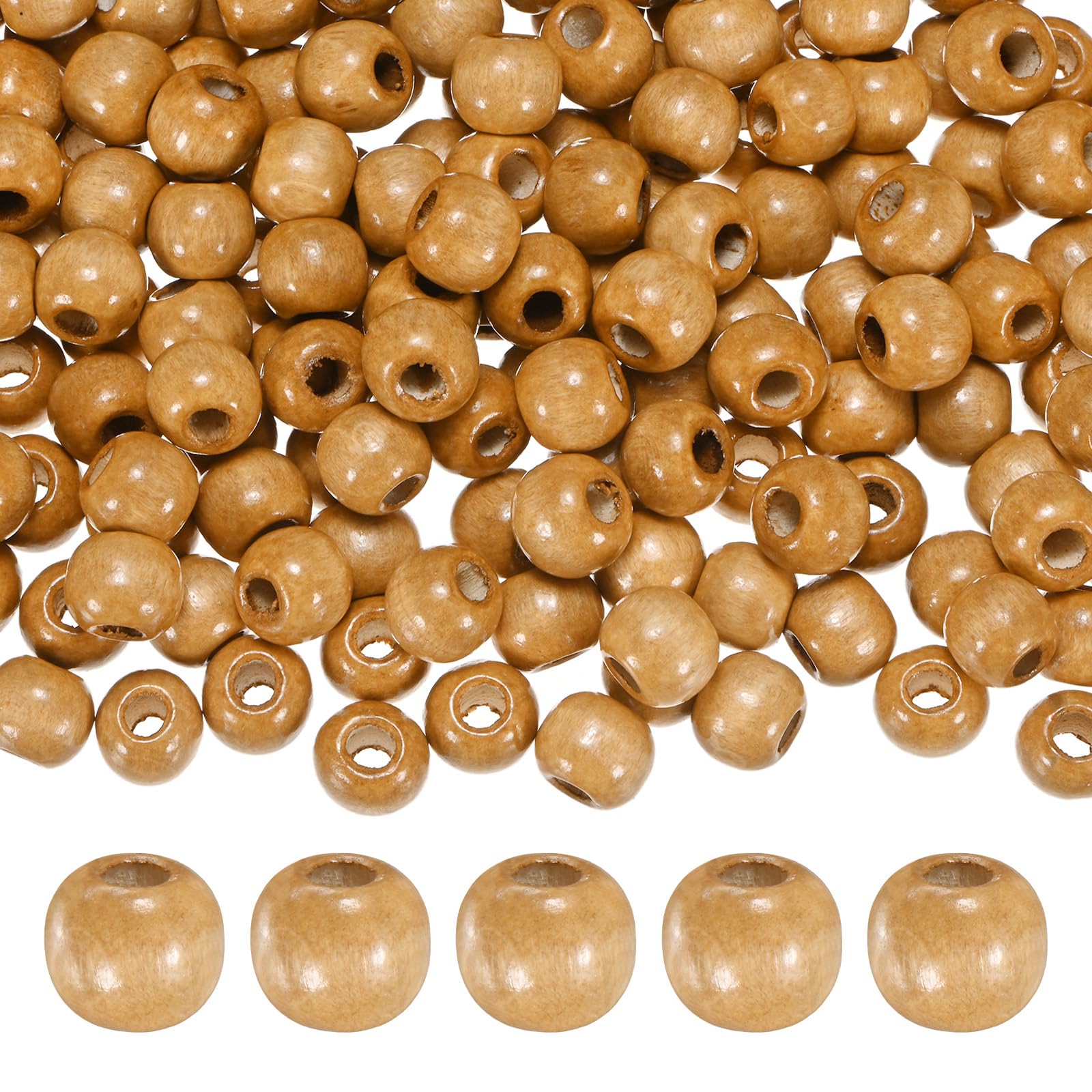 M METERXITY 150-Pack Natural Wood Beads 9x10mm Light Brown Round Loose Spacer Beads Wooden Craft Smooth Ball Large Hole with 4mm for DIY Crafts/Bracelet/Necklace