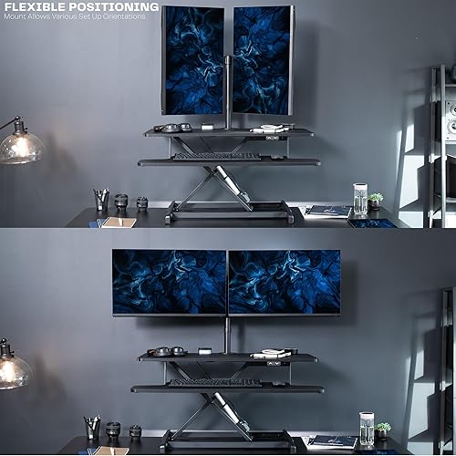 Miniatura 8 de VIVO DESK-KIT-VE36B2 - Convertidor de escritorio eléctrico de altura ajustable de 36 pulgadas con soporte de monitor dual para pantallas de 13 a 30