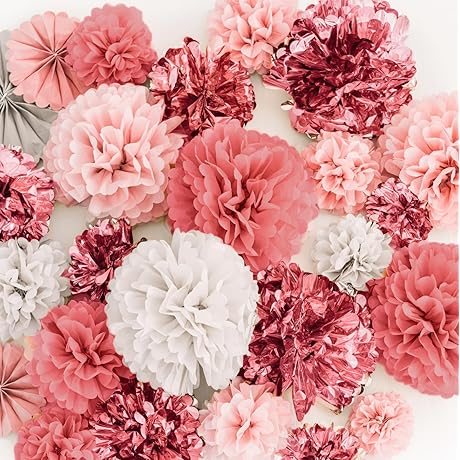 20 PCS Rose Gold Party Decoration - Tissue Paper Pom Poms
