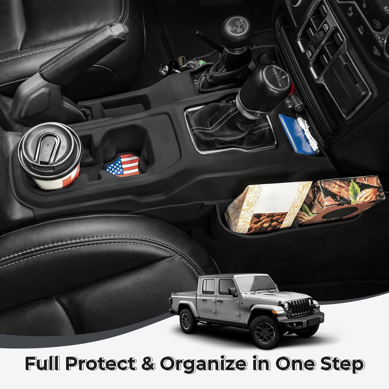 Cup Holder Insert Center Console Organizer for 2018–2023 Jeep Wrangler JL Gladiator JT, Protective Silicone Interior Storage Accessories, Gear Shift Console Trim with Side Pockets