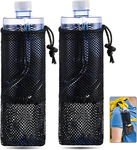 Riakrum 2 soportes para botellas de agua para mochila plegable de malla para agua y aperitivos, bolsa ajustable, accesorios tácticos, portabotellas