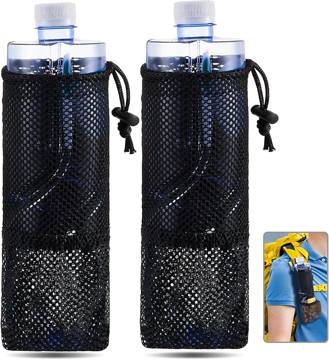 Riakrum 2 Pcs Water Bottle Holder for Backpack Foldable Mesh Water
