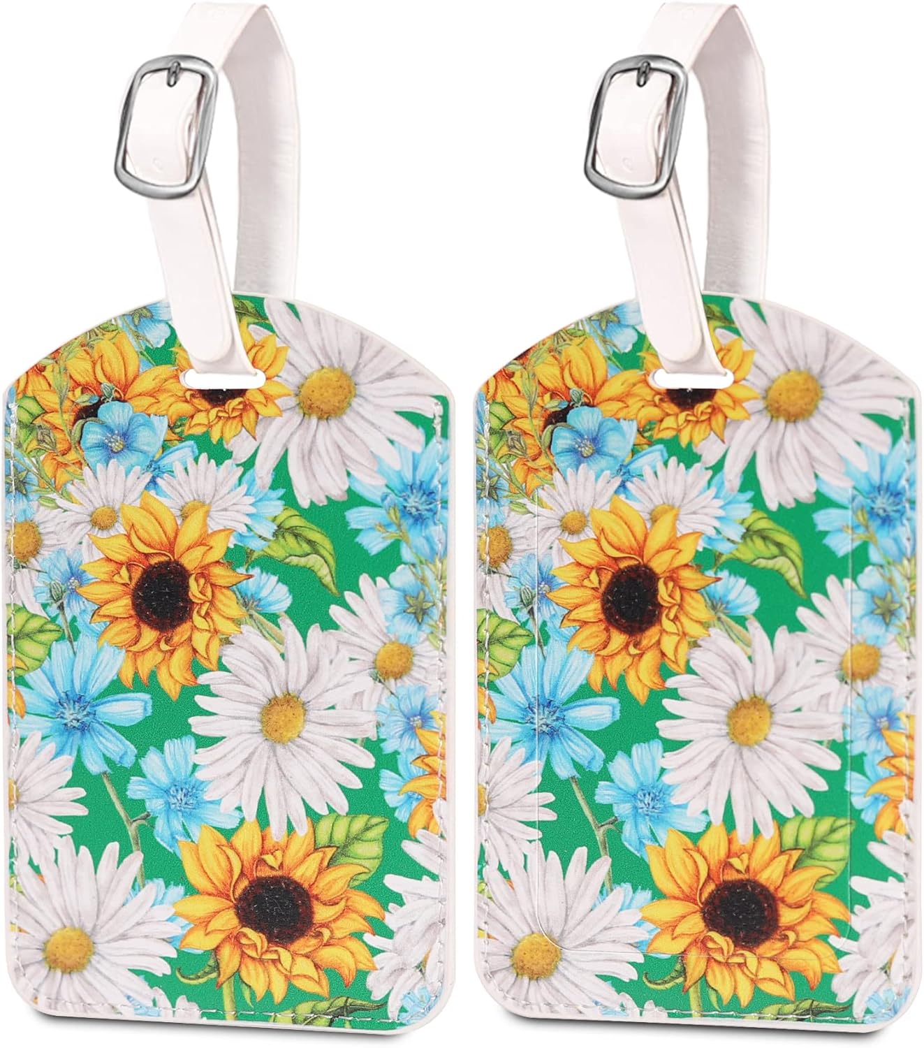 Luggage Tags,2 Pcs Leather Baggage Labels,Luggage Tags for Suitcases,Travel Luggage Tag with Name ID Card for Luggage Cruise Waterproof Travel Accessories (Sunflower)