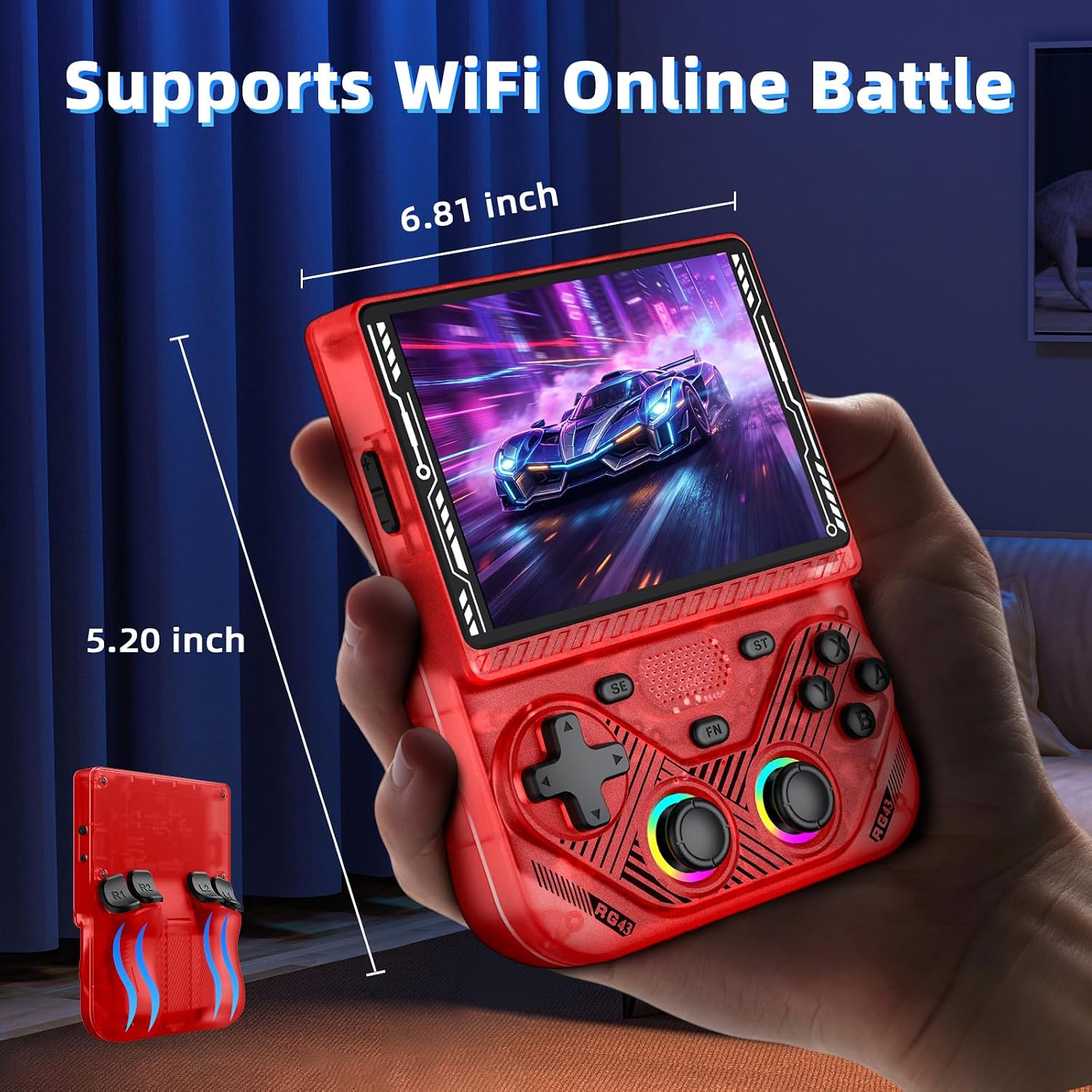 RG43V Pro Retro Handheld Game Console with 4.3 Inch IPS Screen, Portable Dual System with RK3562 Chip,Dual RGBOX & EE System, WiFi Networked Fighting Retro Gaming Console, 4000mAh Battery, Red 10 81LPHP7IFAL. AC SL1500