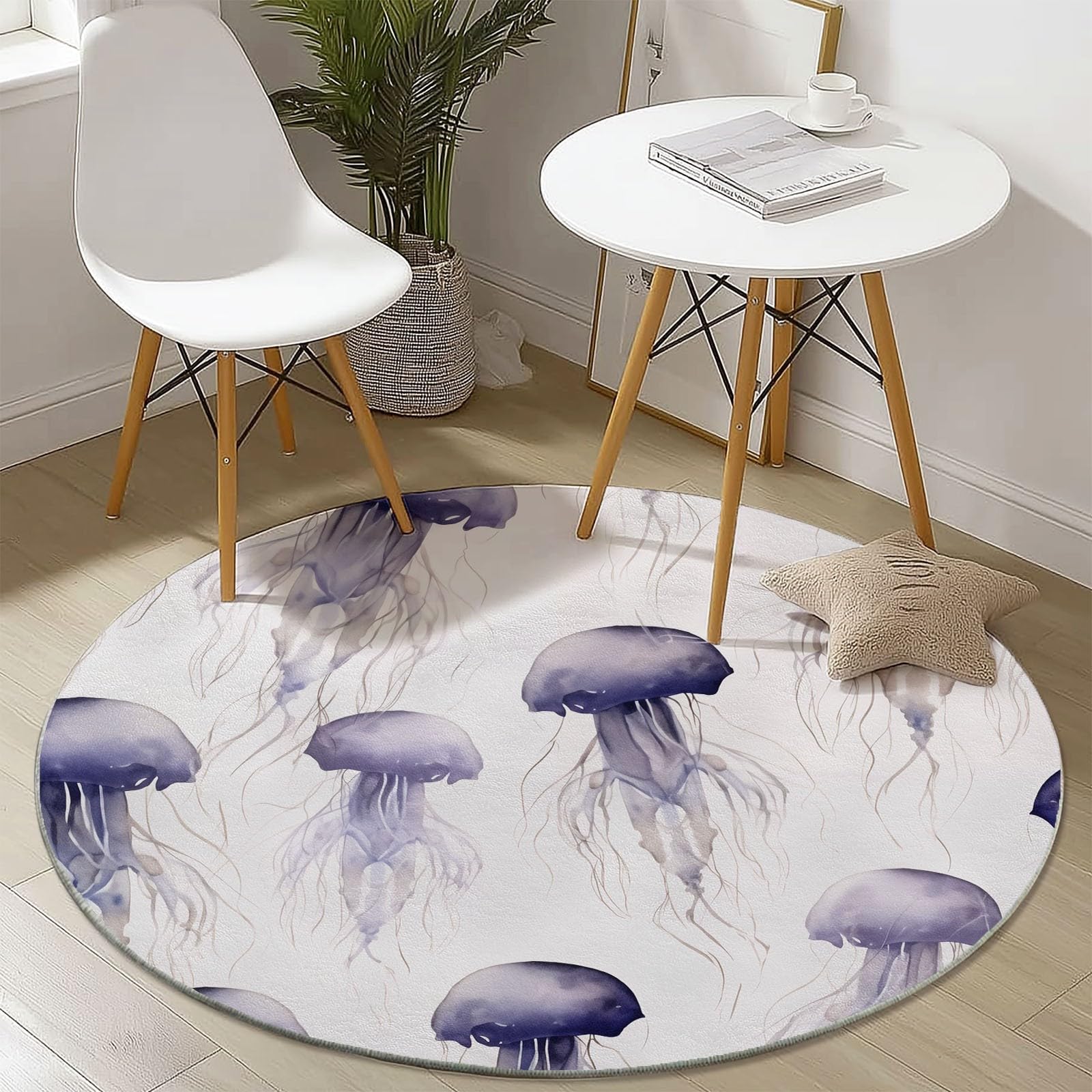 Tapis rond bleu foncé ø 160 cm lavable pour salon et chambre