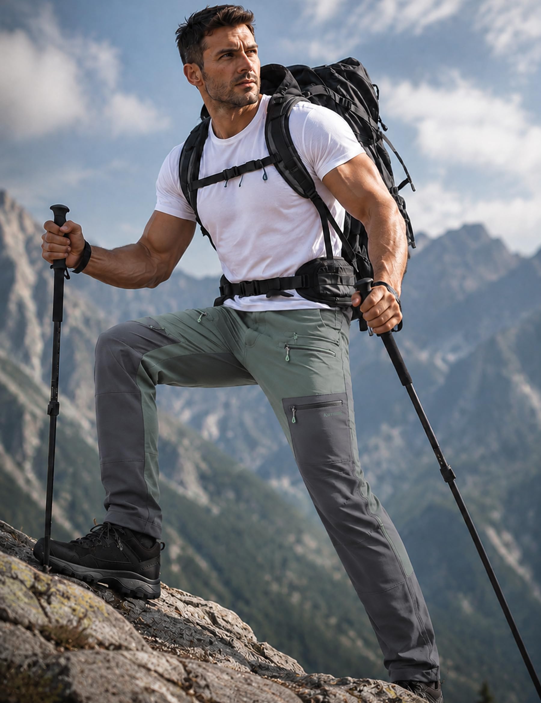 KUTOOK Pantaloni Trekking Uomo Pantaloni Cargo Uomo Pantaloni da Lavoro Traspiranti Resistente Temperatura 10-30°per Campeggio, Pesca, Montagna, Arrampicata