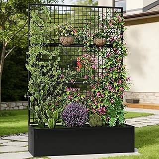Privacy Planters for Patio – Metal Raised Garden Bed with Trellis and ...