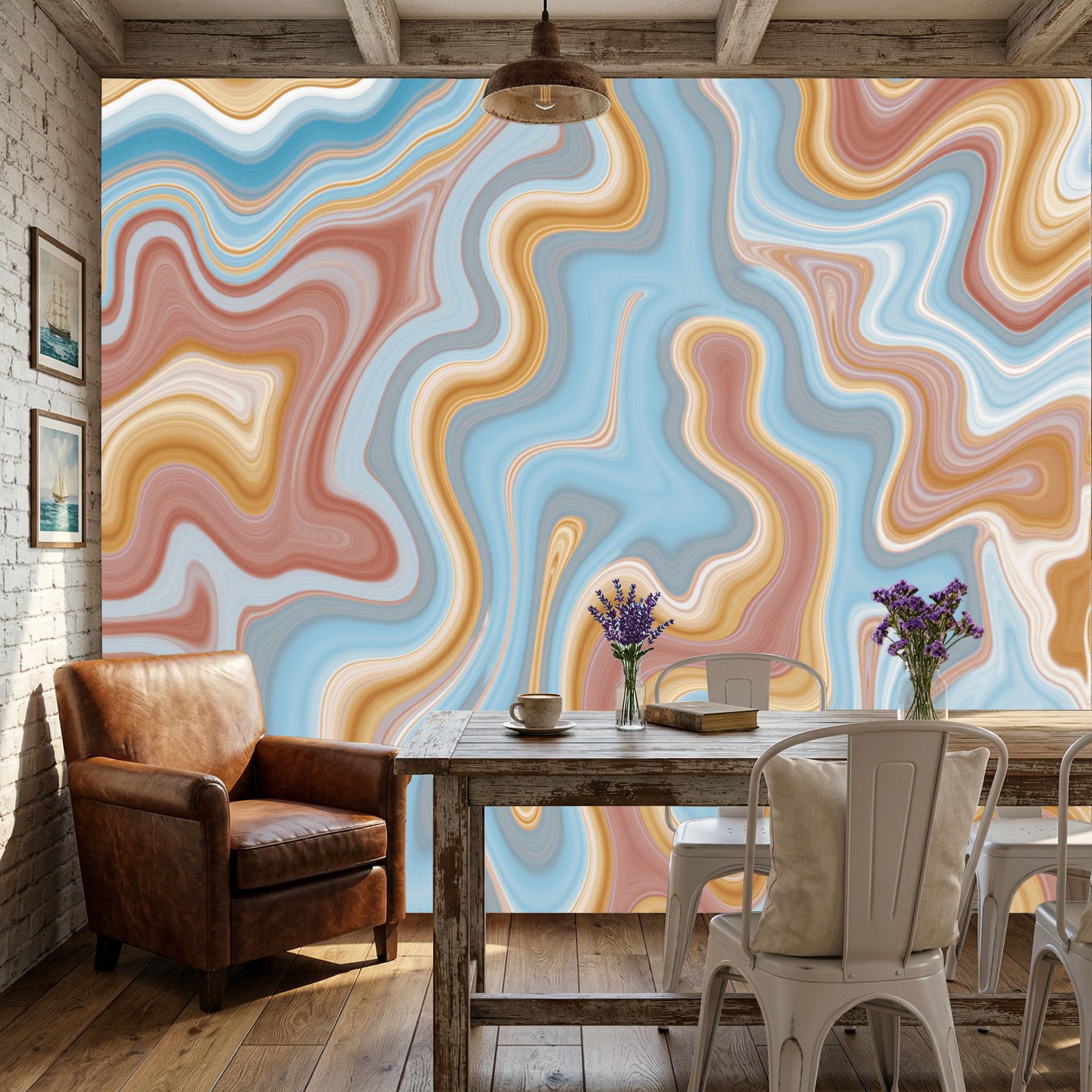 Papier peint intissé marbre pour masquer les imperfections murales avec style 3D brun