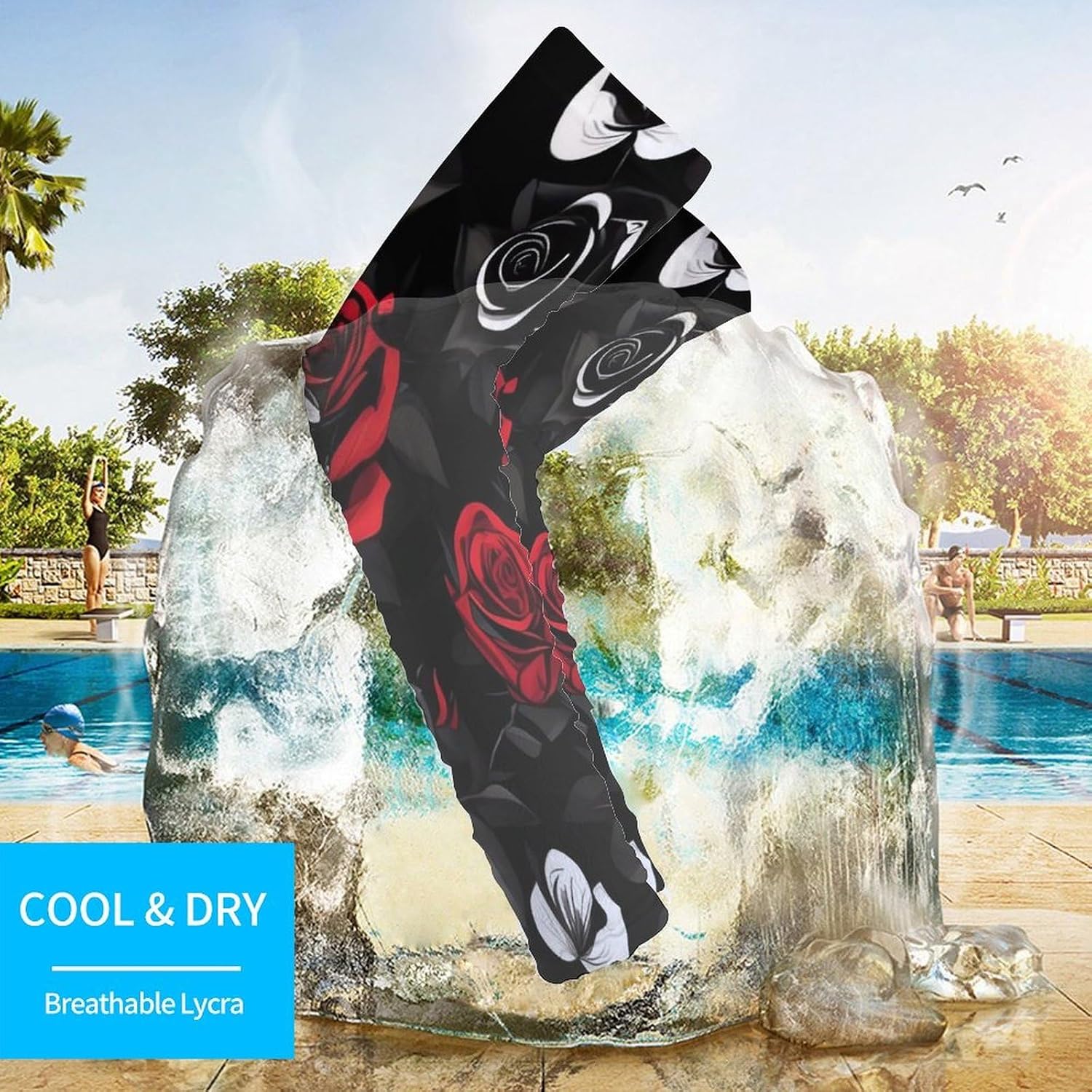 Cooling Arm Sleeves for Men Women Compression Arm Sleeve Black White And Red Roses UV Sun Protection Arm Sleeves