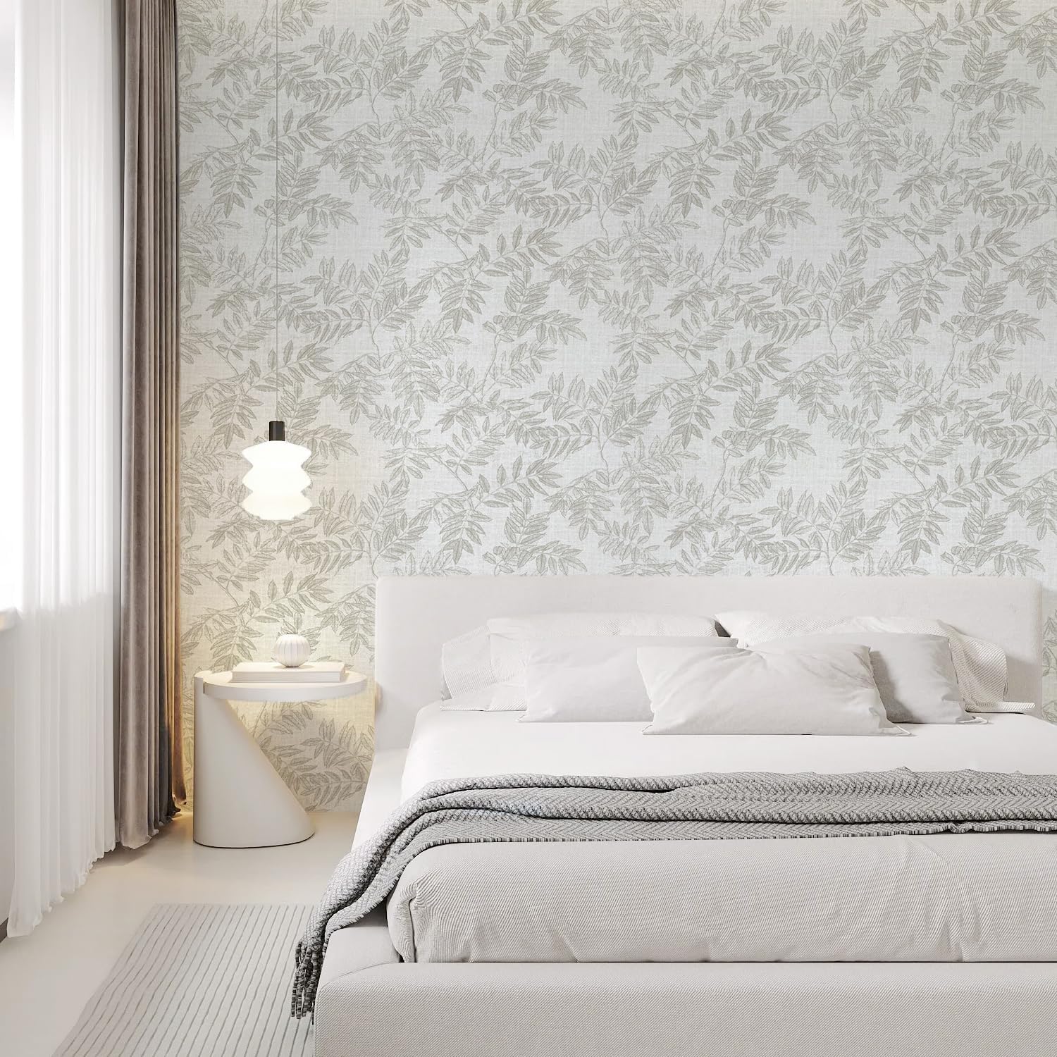 393inL 17.3inW Neutral Leaf Peel and Stick Wallpaper Boho Contact Paper for Cabinets and Drawers Modern Removable Self Adhesive Wallpaper for Bedroom Bathroom Waterproof Contact Paper Farmhouse