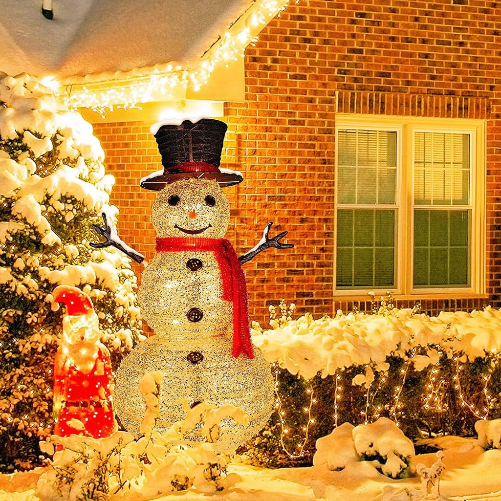 LANGWEI Muñecos De Nieve Navideños Decorados, Decoración De Estatua De Arte De Hierro DIY con Iluminación LED Plegable De 4 Pies para Decoración del Hogar De Fiesta Familiar En El Patio De Vacaciones
