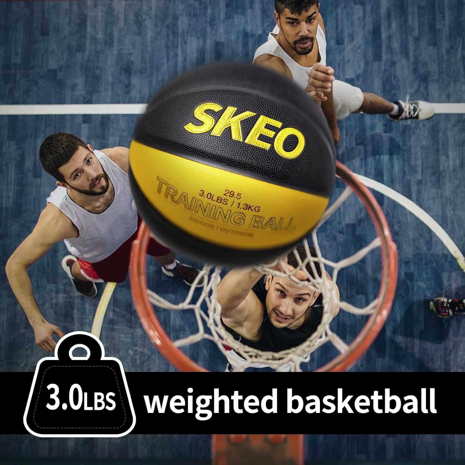 SKEO 3.0LBS Weighted Basketball, 29.5" Trainer Heavy Basketballs Made of Composite, Indoor Outdoor Training Ball for Improving Ball Handling Dribbling and Rebounding Skills (Deflated, Size 7)