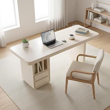 71 Modern White Writing Desk with 4 Drawers, Executive Desk for Home