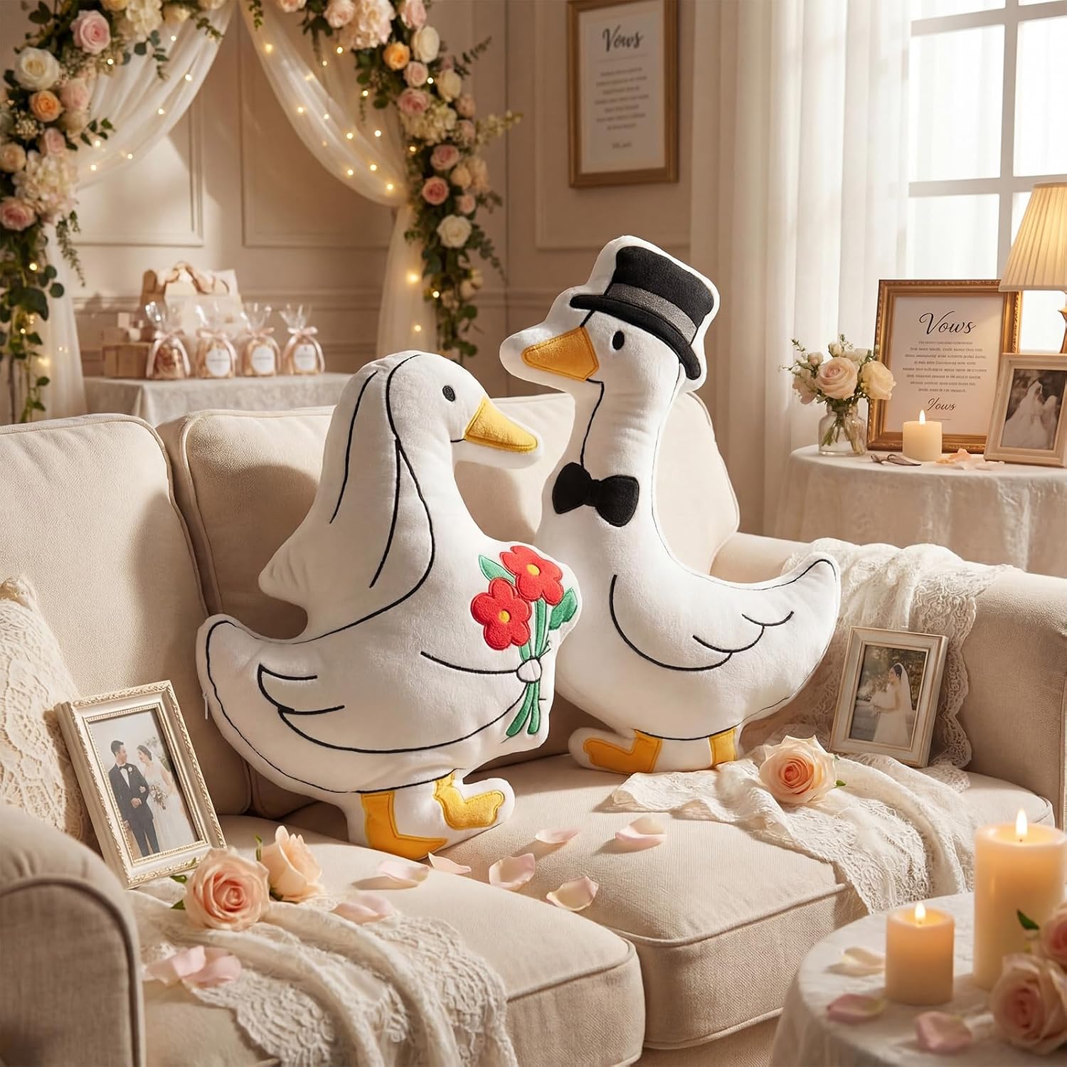SiliFine 2 Sets Wedding Goose Gifts for Couples 2026 Mr and Mrs Silly Goose Throw Pillow Odd-Shaped Sweet Decorations for Newlyweds Swan Engagement Wedding Bridal Shower Gifts
