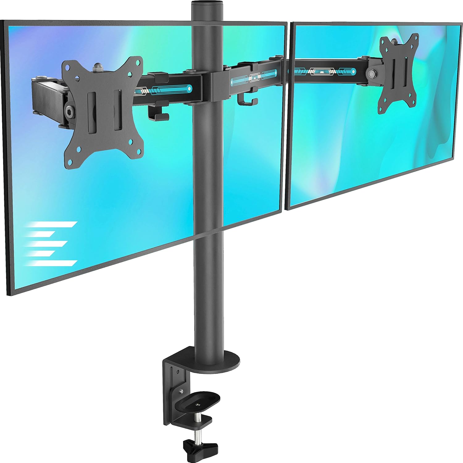 EleTab Dual Monitor Stand- Fully Adjustable Monitor Arm Desk Mount Heavy Duty Fit 2/Two LCD Screens up to 27 Inch, Rhythm Beating | Blue & White