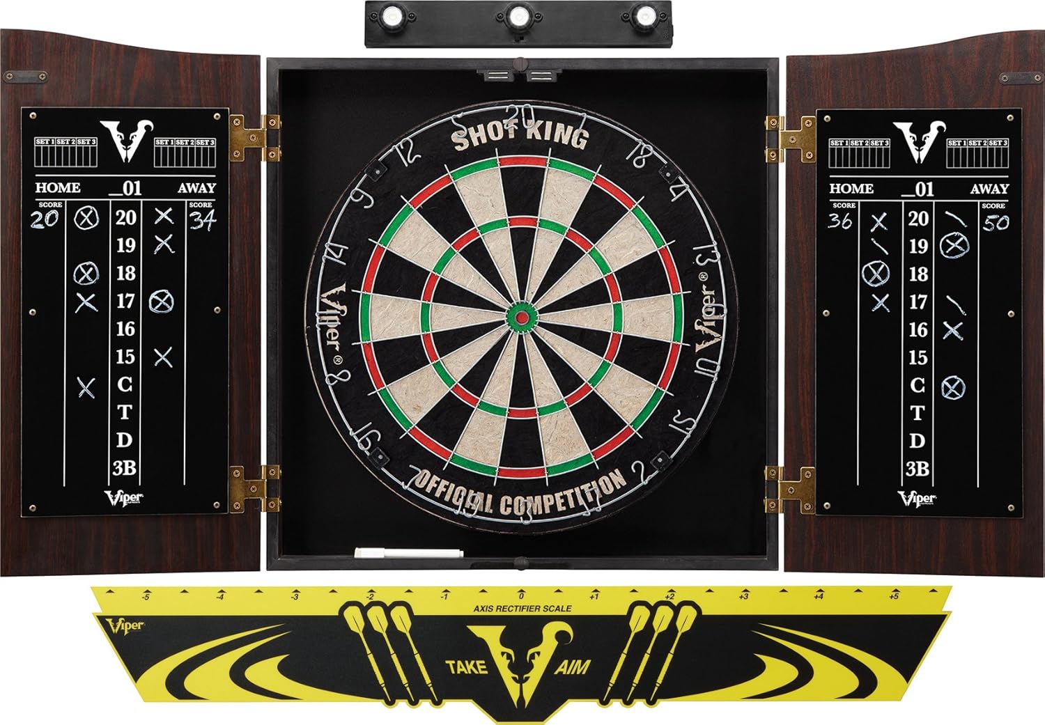 Premium Walnut Finish Dartboard Cabinet Set with Accessories