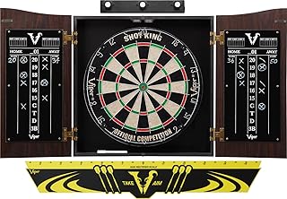 Viper Vault Cabinet & Shot King Sisal/Bristle Dartboard Ready-to-Play Bundle: Premium Set (Shot King Dartboard, Darts, Shadow Buster and Throw Line)