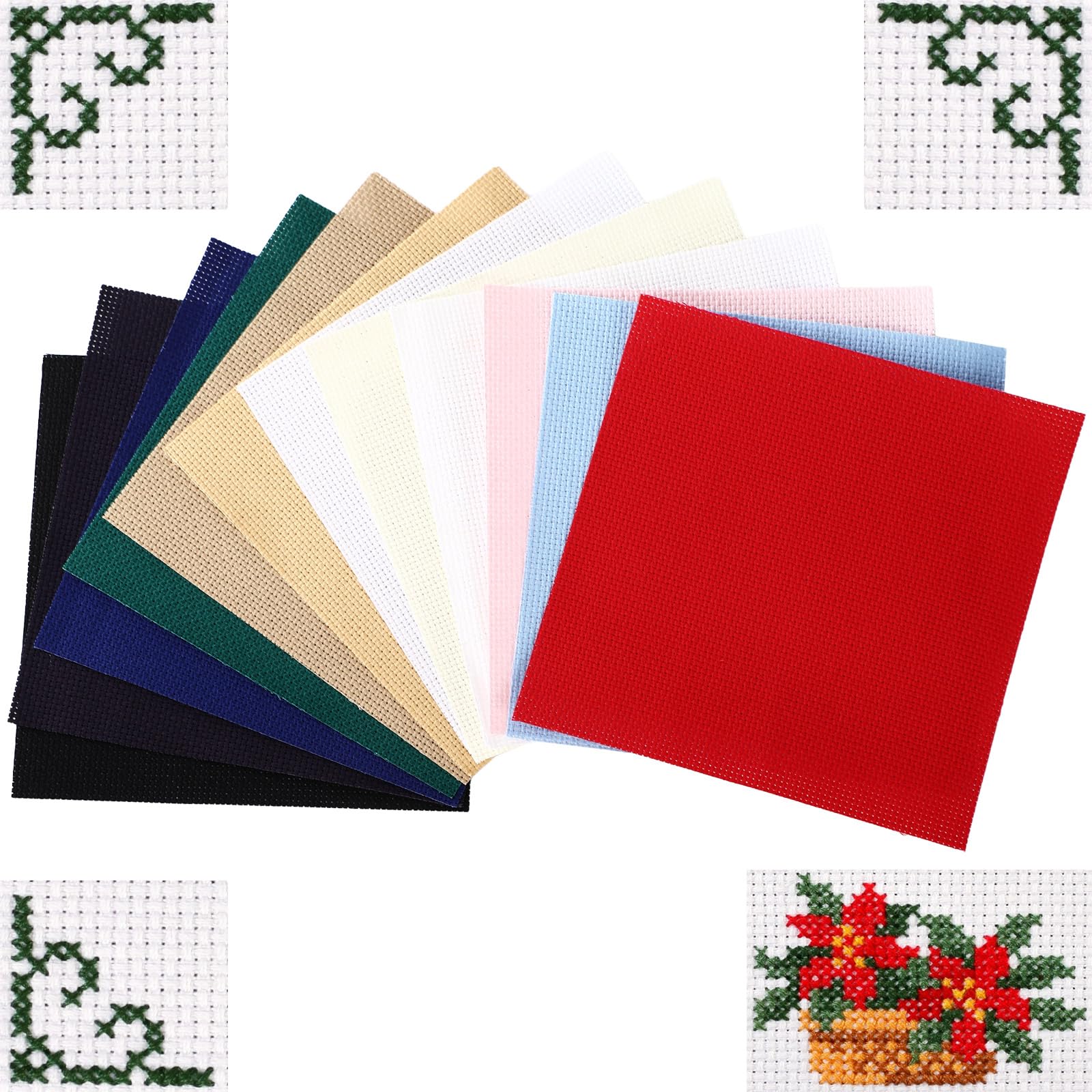 HunnmingRe 12 Pcs 14 Count Cotton Aida Cloth,5.9 x 5.9 Inch