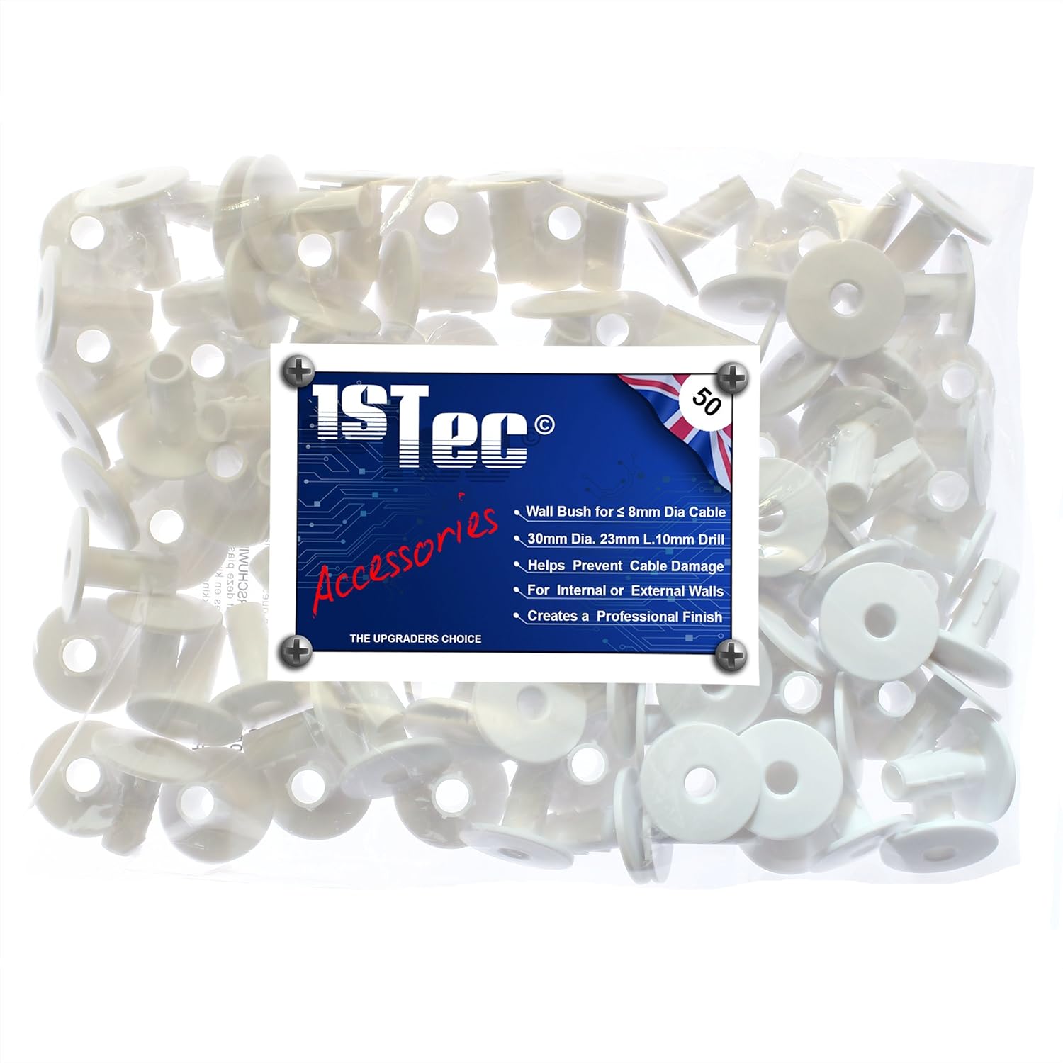 1STec 50 x RG6 WF100 TV Coaxial/Telephone Cable Wall Bushes Grommets