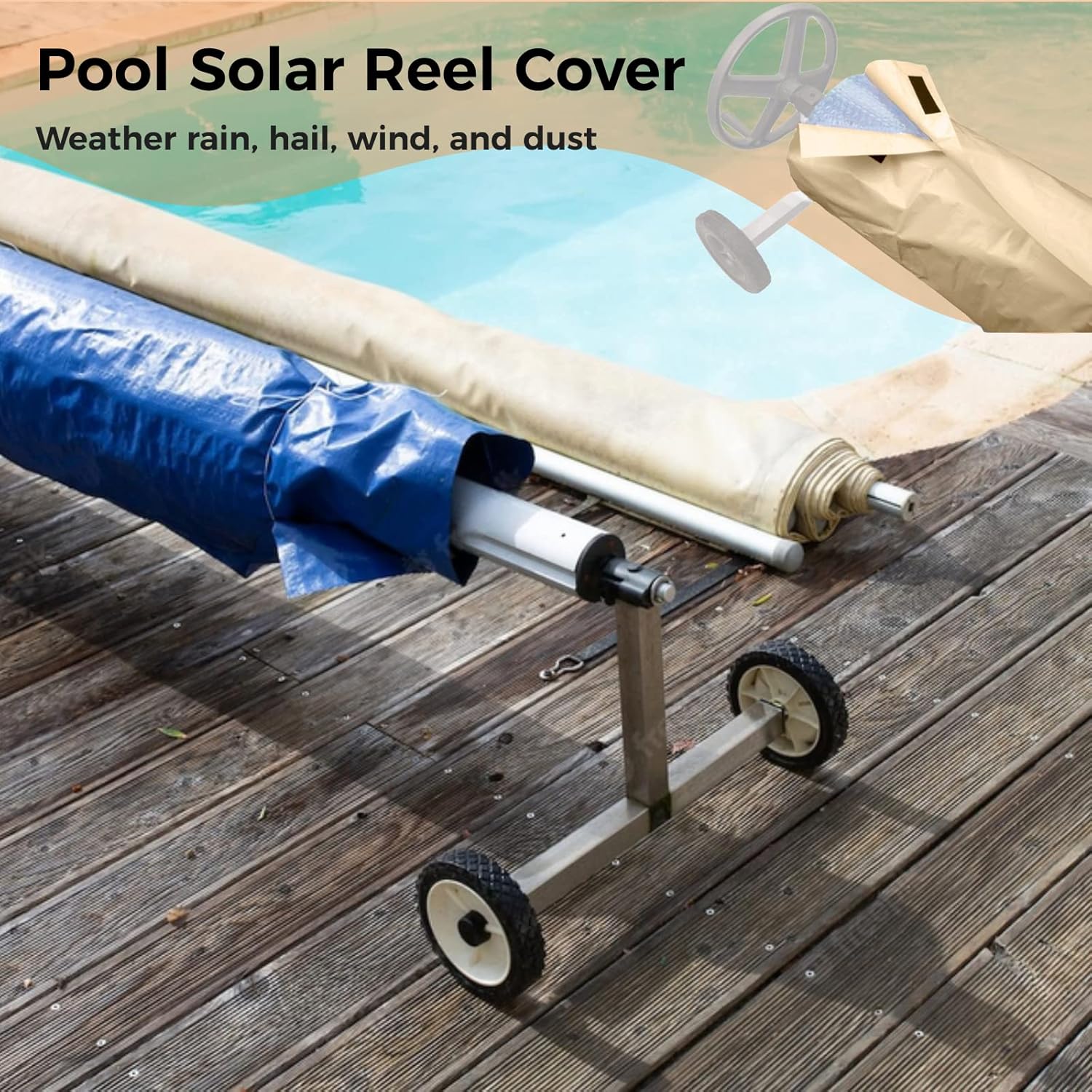 16 Ft Pool Solar Reel Protective Cover, Swimming Pool Solar Blanket Reel Cover, UV-Resistant Solar Blanket Protective Cover for Above Ground and In Ground Pools