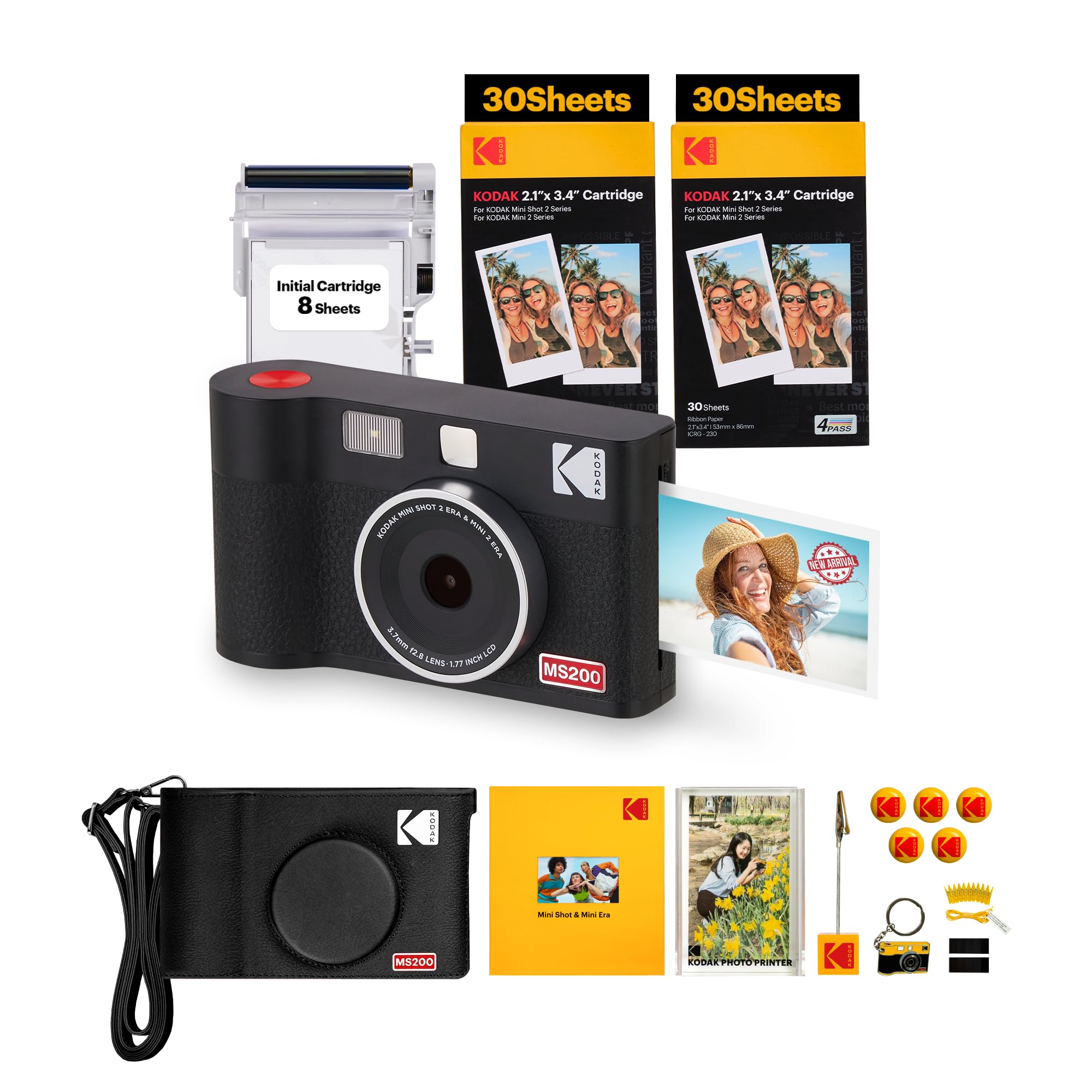 KODAK Mini Shot 2 ERA 4PASS 2-in-1 Instant Camera and Photo Printer (2.1x3.4) (Camera + 68 Sheets + Gift Accessories, Black)