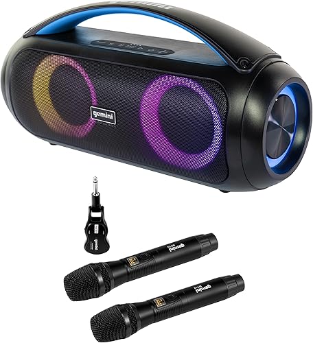 Gemini - Juego de karaoke GGO-230L 50W Boombox y GMU-M200 UHF Mic Set - Altavoz impermeable y sistema de micrófono inalámbrico dual