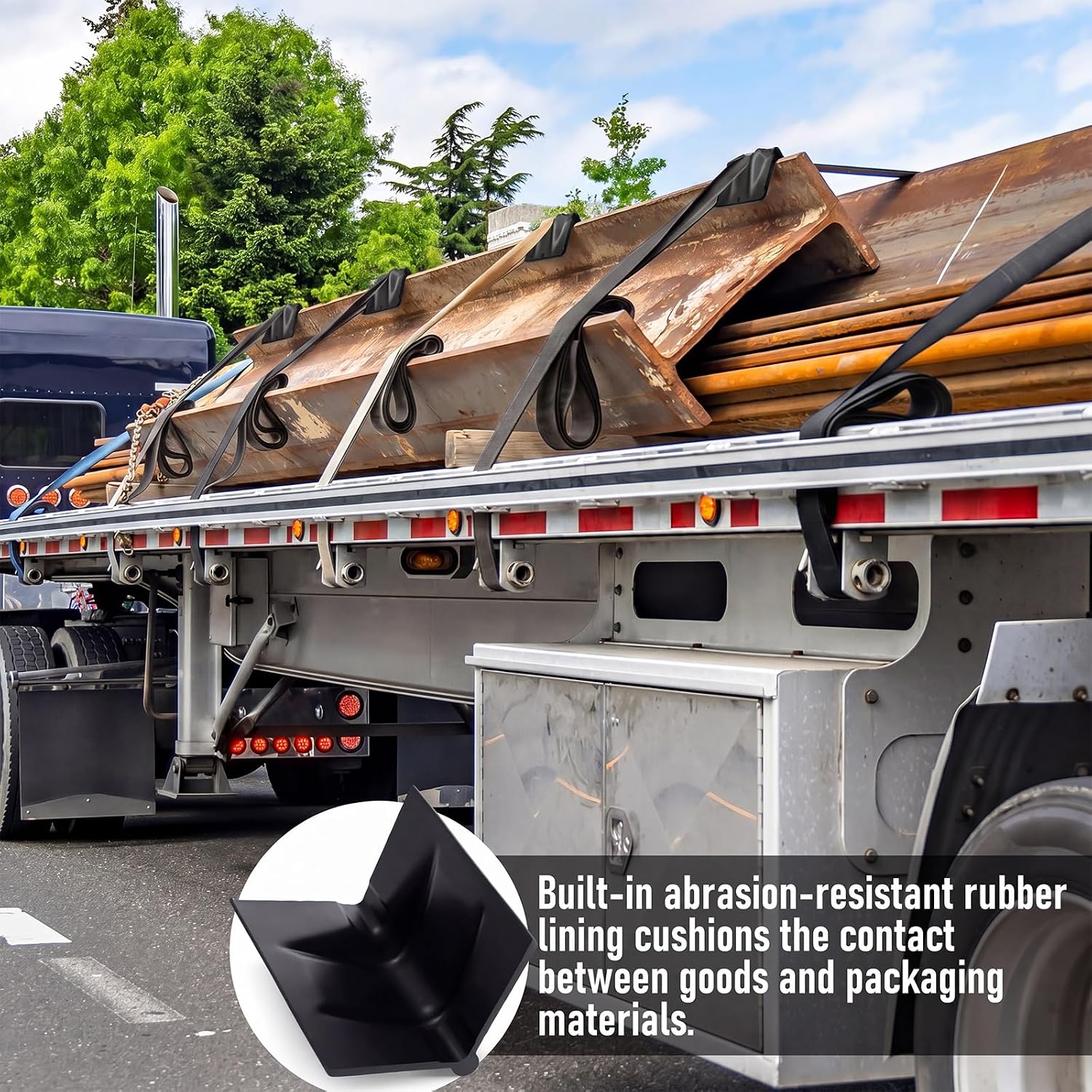 10 Pcs Metal Edge Protector Bulk Flatbed Steel Corner Protector with Rubber Chain V Board Trailer Heavy Duty Edge Guards Accessories for Box Truck Flatbed Loads Cargo Shipping(Black)