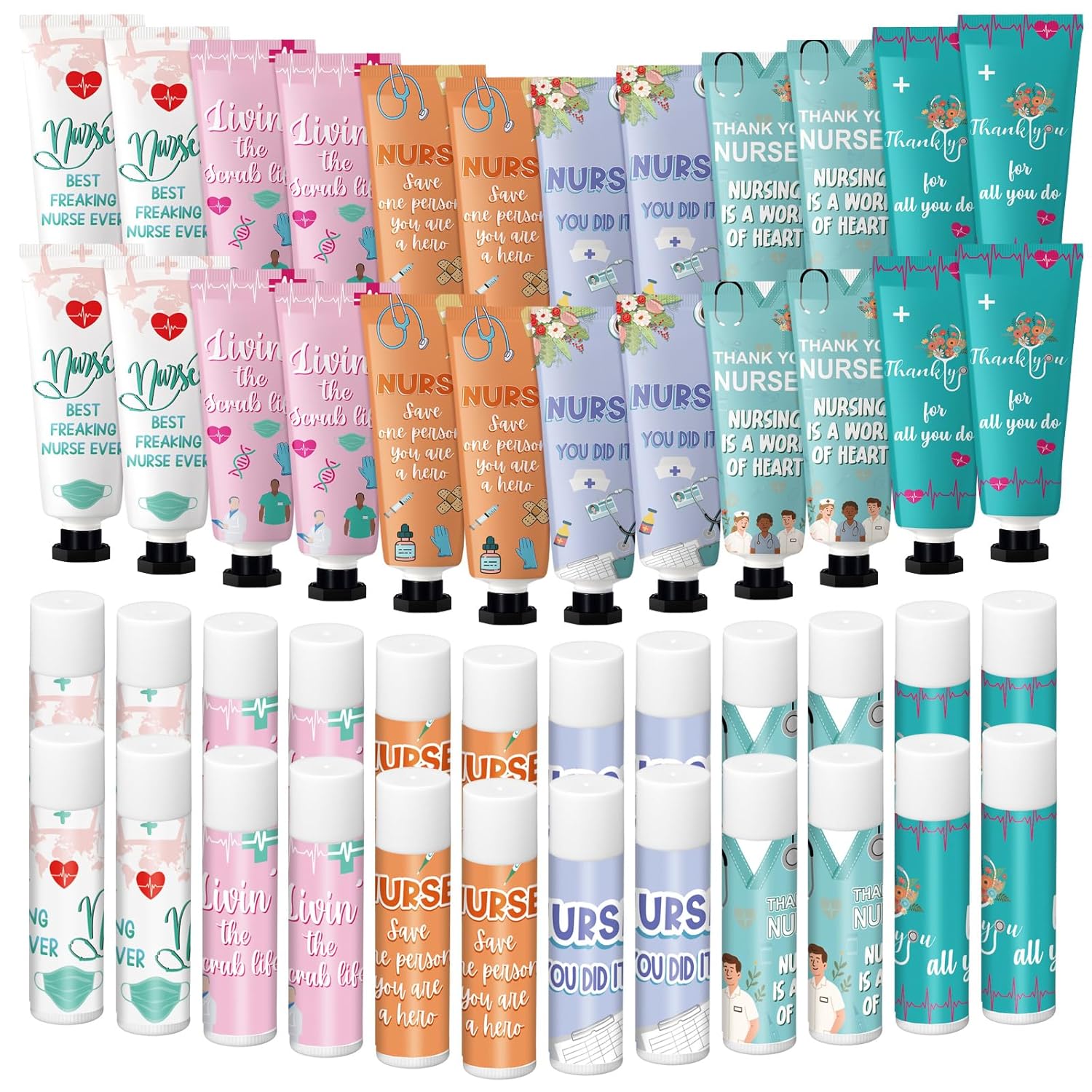 Loopeer 24 Sets 48 Pcs Nurse Week Bulk Gifts 2026 Travel Size Hand Cream and Lip Balm Appreciation Gift Set for 2026 Cna Nurse Week Midwives Women Office Staff Presents