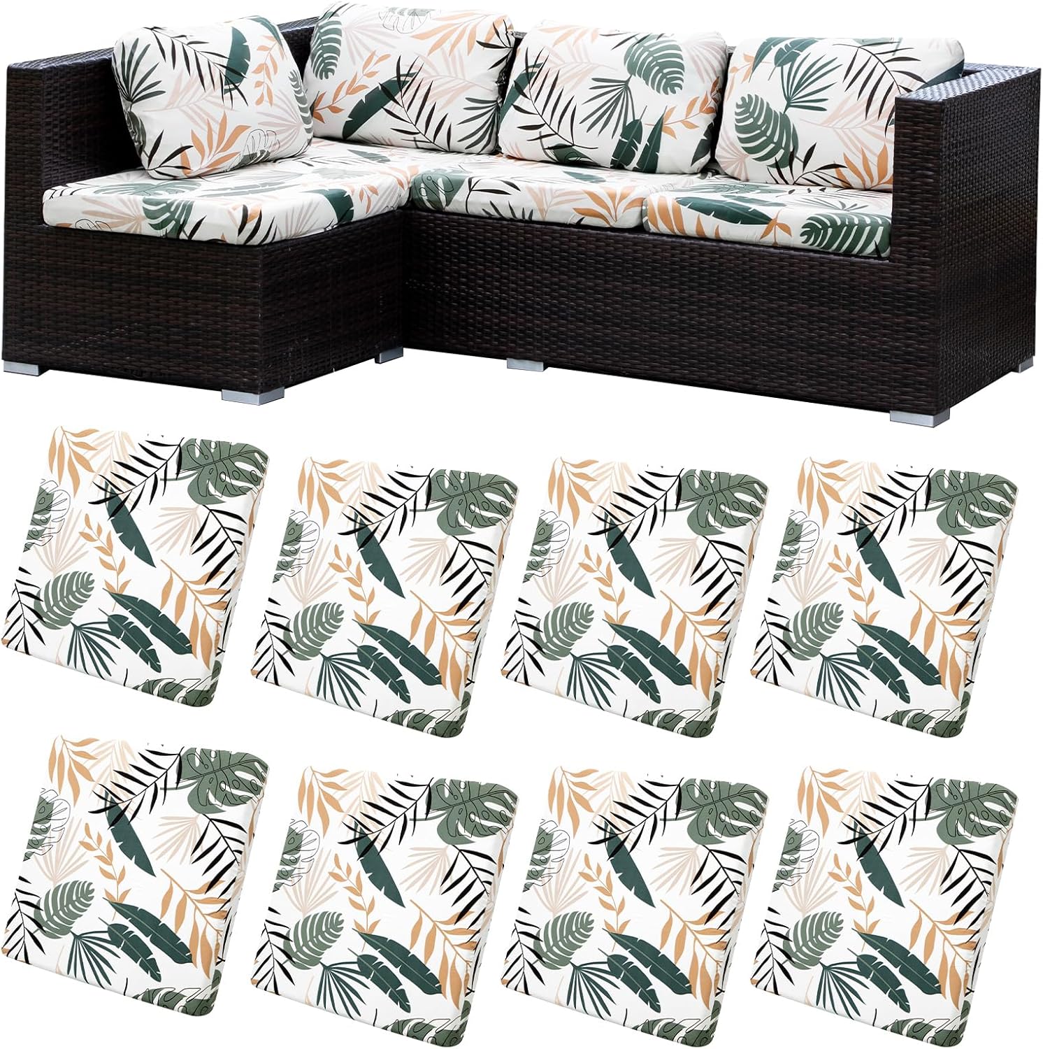 HANDONTIME 8Pcs Patio Cushion Covers Stretch Outdoor Couch Cover Replacement Cushions for Outdoor Furniture Waterproof Patio Furniture Cover for Pets Sofa Covers Washable (Boho Floral,Cover Only)