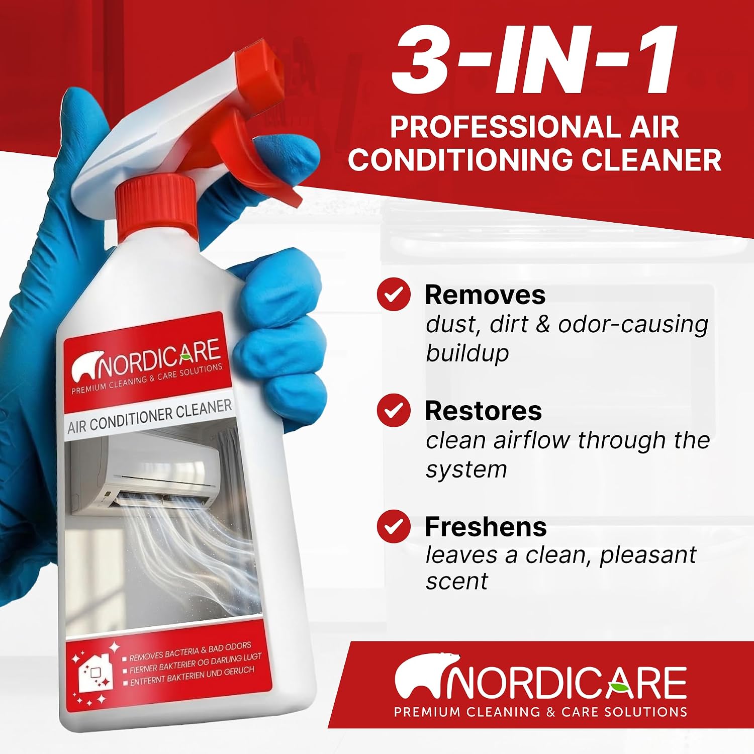 Nordicare Air Conditioner Cleaner Spray – Professional Cleaning for Ducts, Filters & Vents – Odor Neutralizer for Home & Car AC Systems – 17.6oz ml Spray Bottle image 2