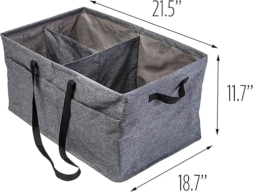 Miniatura 7 de Honey-Can-Do Organizador de maletero plegable grande resistente con 3 divisores, bolsillos exteriores y asas de transporte  Contenedor de