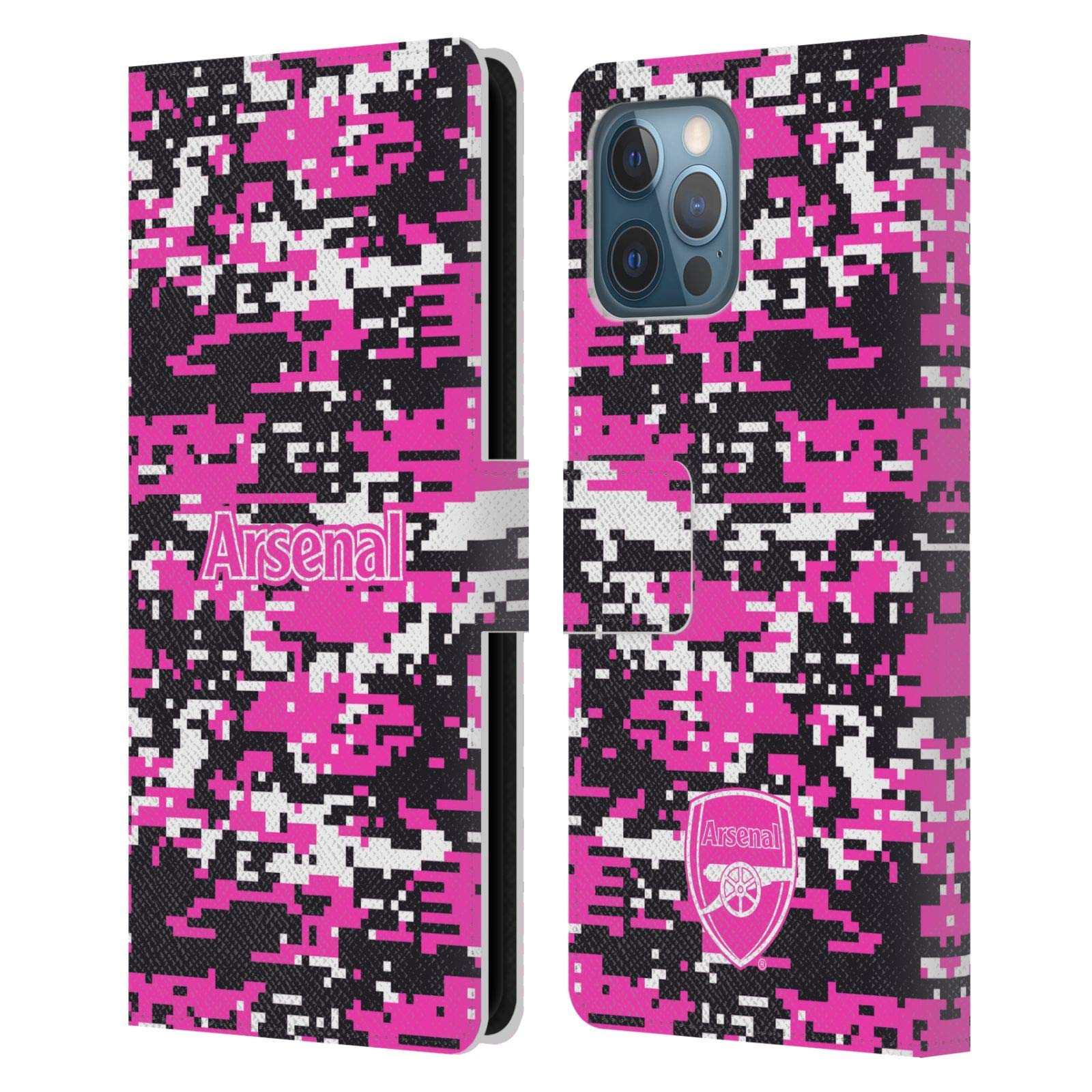 Head Case Designs Officially Licensed Arsenal FC Pink Digital Camouflage Crest Patterns Leather Wallet Case Compatible With Apple iPhone 12 Pro Max