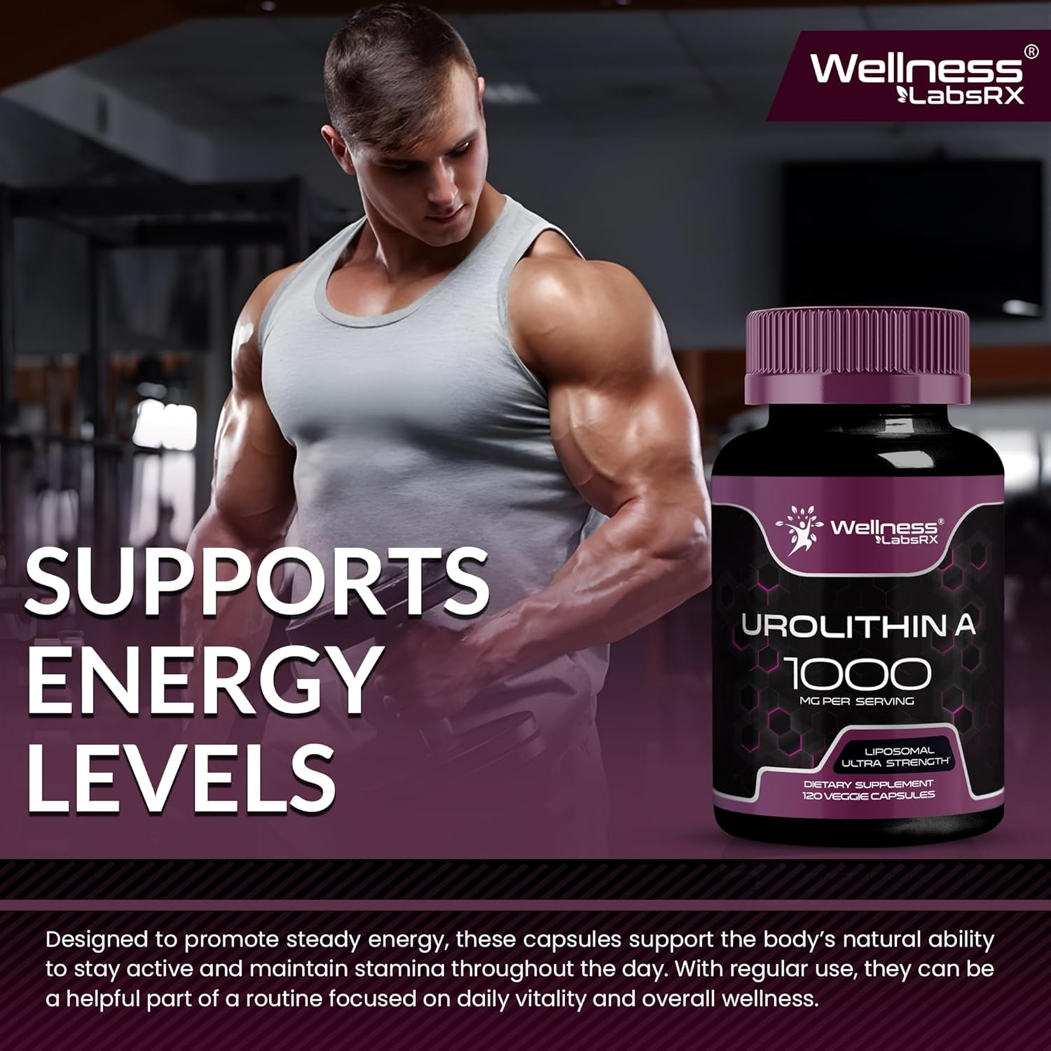 Urolithin A Supplement Capsules 1,000mg (98.9% Pure) – Advanced Urolithin A+ Formula for Cellular Renewal & Mitochondrial Support, High-Strength Muscle Health Support- 120 Count