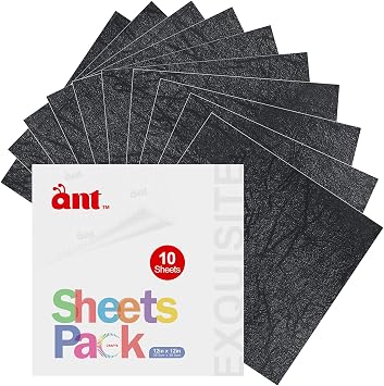 ANT Textured Metallic Black 10 Sheets 12" x 12" Permanent Self Adhesive Vinyl Sheets for Scrapbooking, Home Decor, Logo, Banners, Window Graphics, Cutting Machine Black Metallic,10