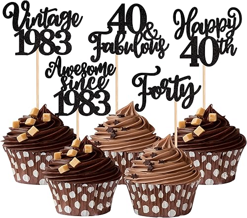 30 piezas vintage de 1983 adornos para cupcakes con purpurina 40 impresionantes desde 1983, 40 decoraciones fabulosas para tartas para saludos a 40