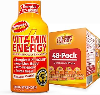 Vitamin Energy Immune+ Extra Strength Energy Shot Orange Burst 48 Pack, 260mg Natural Caffeine, B-Vitamins, Citicoline, Green Tea, Immunity & Focus Support, Zero Sugar, Gluten-Free 1.93 fl oz