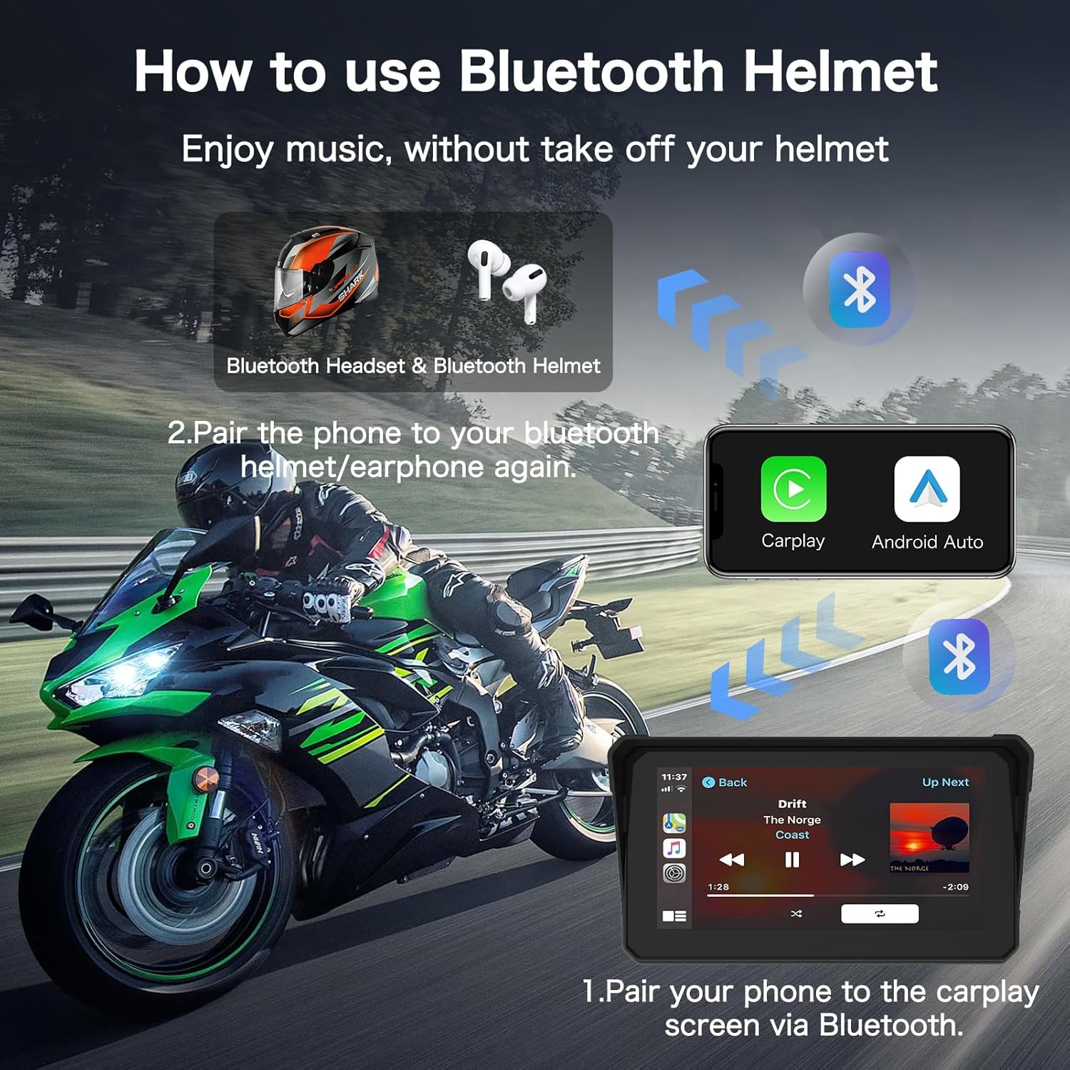 Motorcycle CarPlay 6.25" Waterproof Navigation System with Apple Carplay and Android Auto, Portable Moto Carplay Screen Support Bluetooth Music, Navigation, Siri, Google Assistant, Anti-Glare