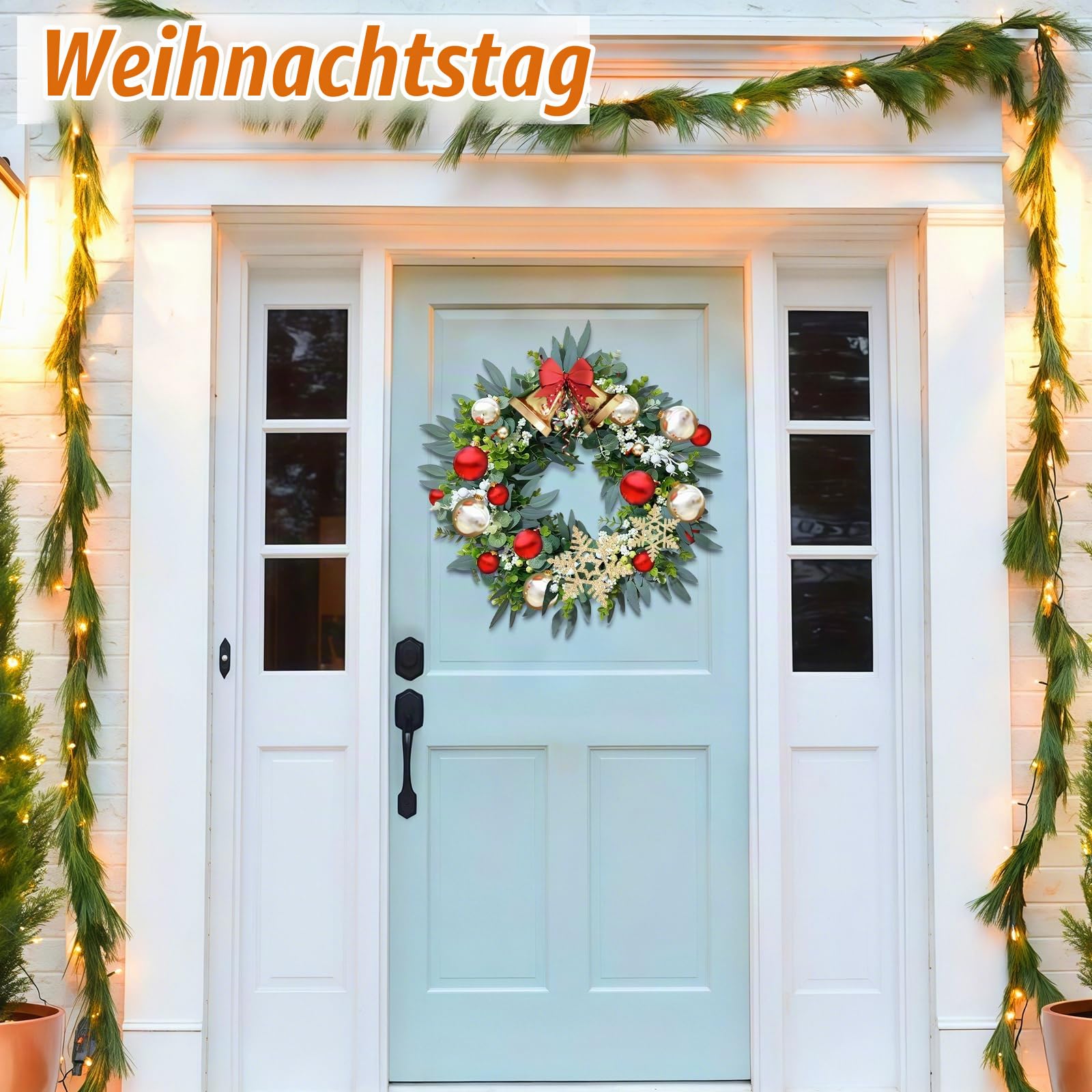GAESHOW Eukalyptus Kranz, 50cm Künstlich Dekorative Kränze, Ganzjährig Grün, Willkommensschild Vordertür, Hängende Türkranz, Wandkranz für Bauernhaus, Hochzeiten und Saisonale Dekoration
