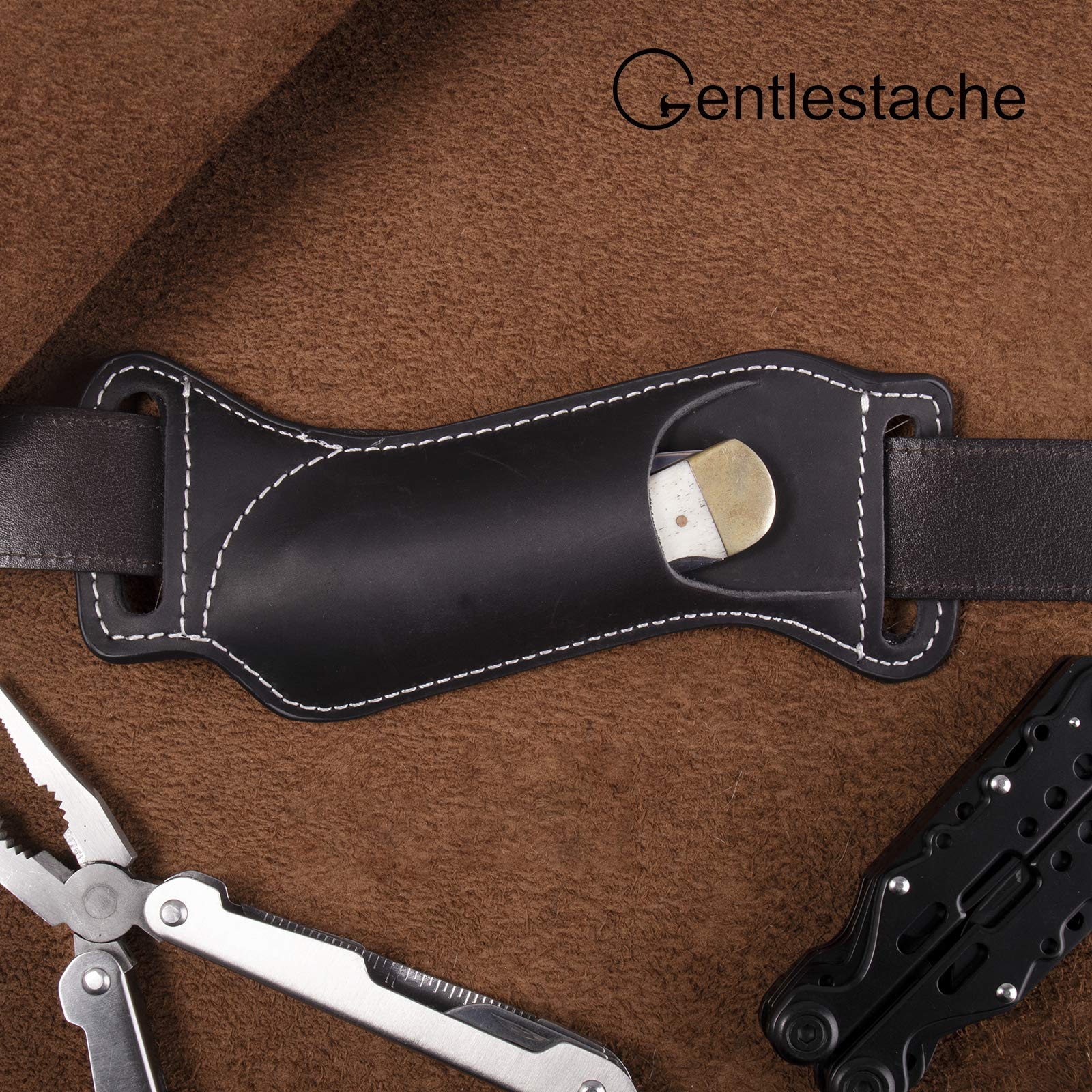 Gentlestache Leather Knife Sheaths for Belt, Pocket Knife Holder, EDC Leather Sheath for Folding