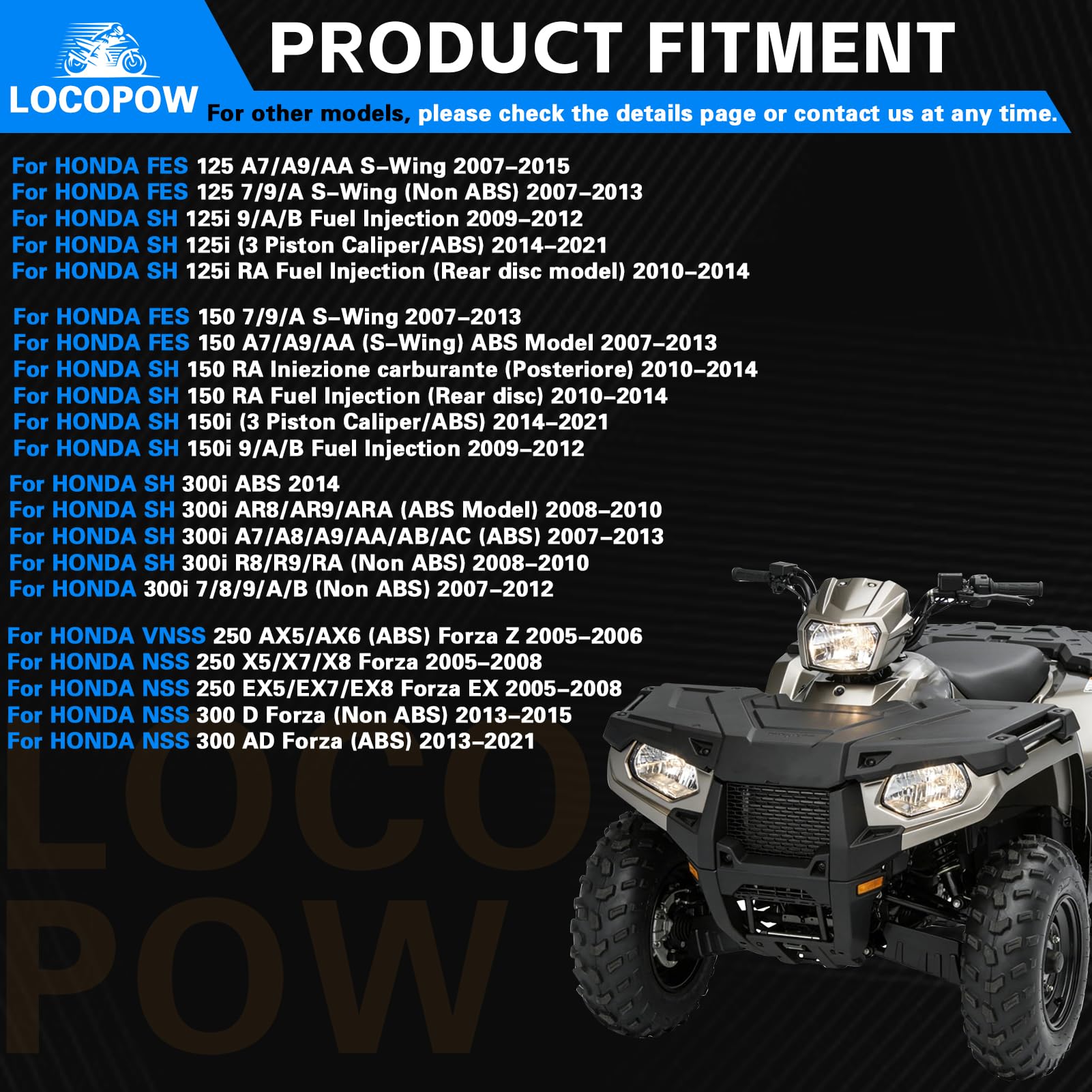 LOCOPOW Pastiglie freno anteriore e posteriore per Honda SH 125/Forza 250 NSS 250 2005-2008/Forza 300 NSS 300 2013-2017/SH 300i SH300i 2007-2014