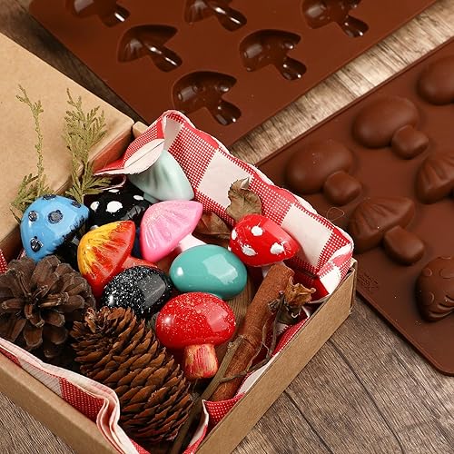 Miniatura 2 de Webake Molde de chocolate de hongos, moldes de silicona de 12 cavidades con tres bonitas formas de hongo, perfecto para chocolate, dulces, fondant,