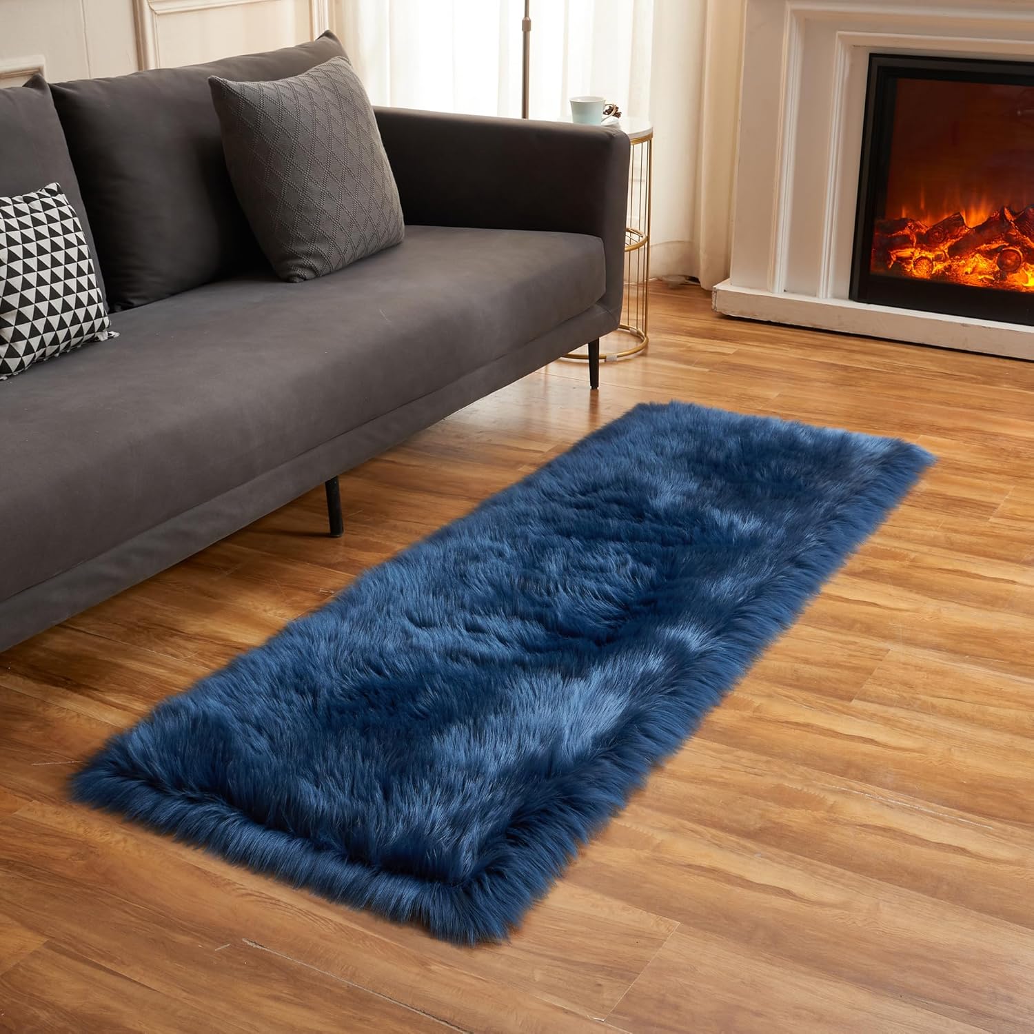 EasyJoy Ultra Soft Fluffy Rugs Faux Fur Rug Chair Cover Seat Pad Fuzzy Area Rug (Dark Blue, 2x6 ft Rectangle)