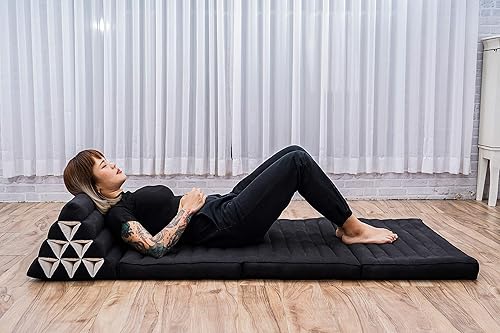 Miniatura 5 de Leewadee - Cojín Tailandés plegable para el suelo con respaldo para TV, sala de estar, colchón para exterior, 65.7 x 20.9 x 11.8 pulgadas, Kapok