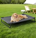 Made4Pets Outdoor Elevated Dog Bed for Large Dogs - Cooling Raised Pet Cot with Skid-Resistant Feet, Tool-Free Setup, Chew-Resistant Frame, Washable Mesh Hammock, Indoor & Outdoor Use, 42"x28", Grey