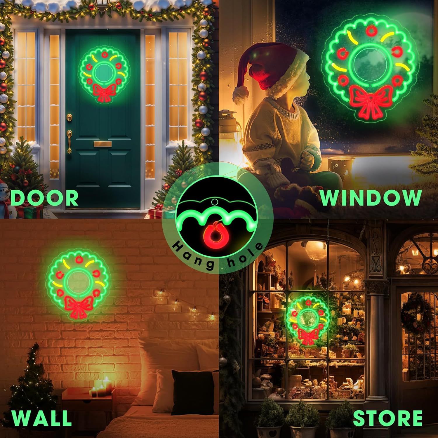 Christmas Neon Sign Dimmable Christmas LED Neon Light Wreath USB Powerd Neon Christmas Light Sign for Xmas Indoor Club Bar Pub Bedroom Art Wall Wedding Party Decor