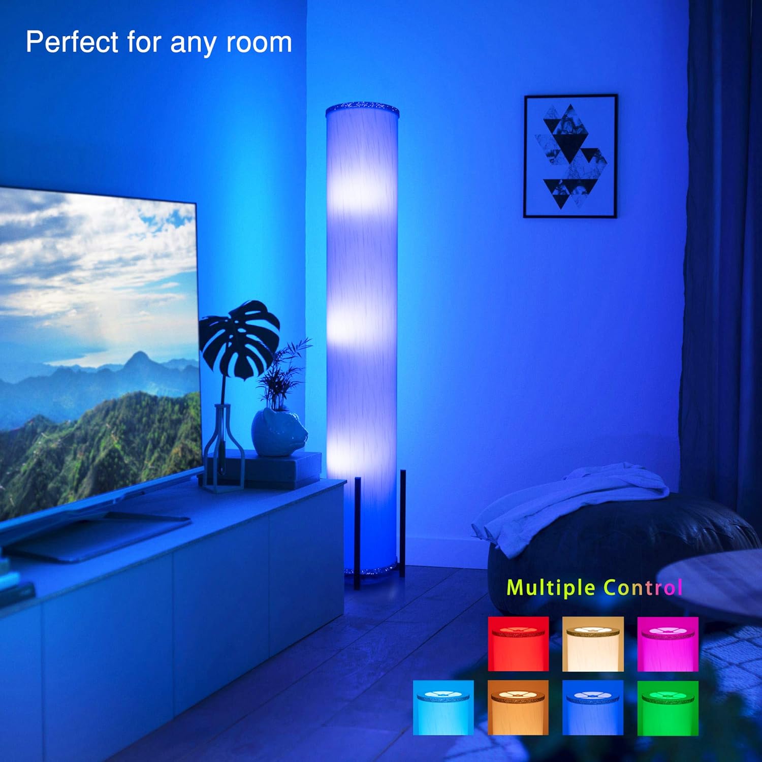 Up To 40% OFF AMUMO Wello 52 LED RGB Floor Lamp with 2 Smart LED Bulb, Remote Color Changing Lamp and Column Fabric Shade, Decorative Modern Standing Lamps for Bedrooms Linving Room Kids 52 inches ​White