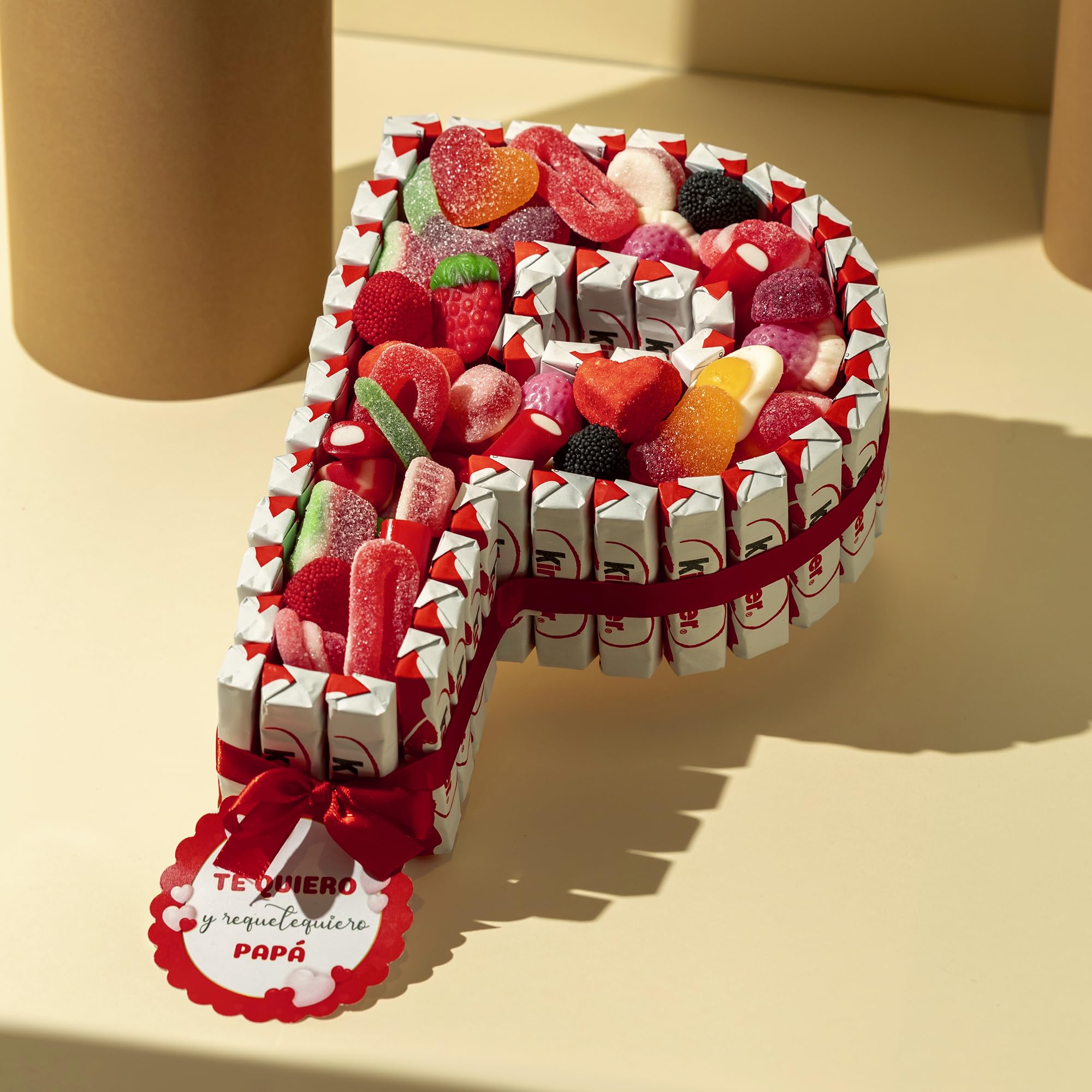 Onza Regalo dia del padre con Chocolates Kinder y Chucherías - Chocolatinas Originales para Regalar Kinder Chocolate - Gran Surtido Chuches y Gominolas - Regalos originales para hombre